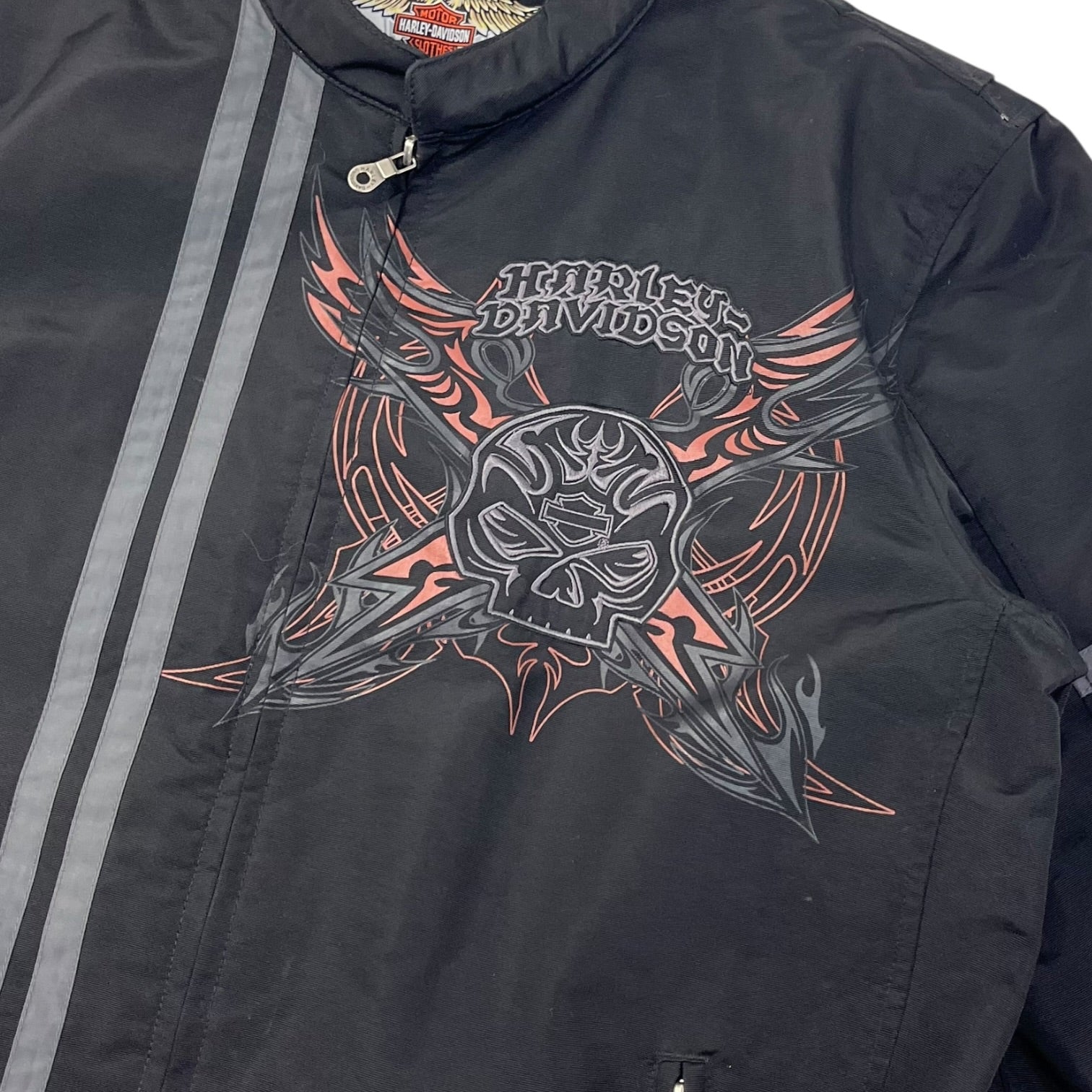Vintage Y2K Harley Davidson Tribal Skull Nylon Rider Jacket