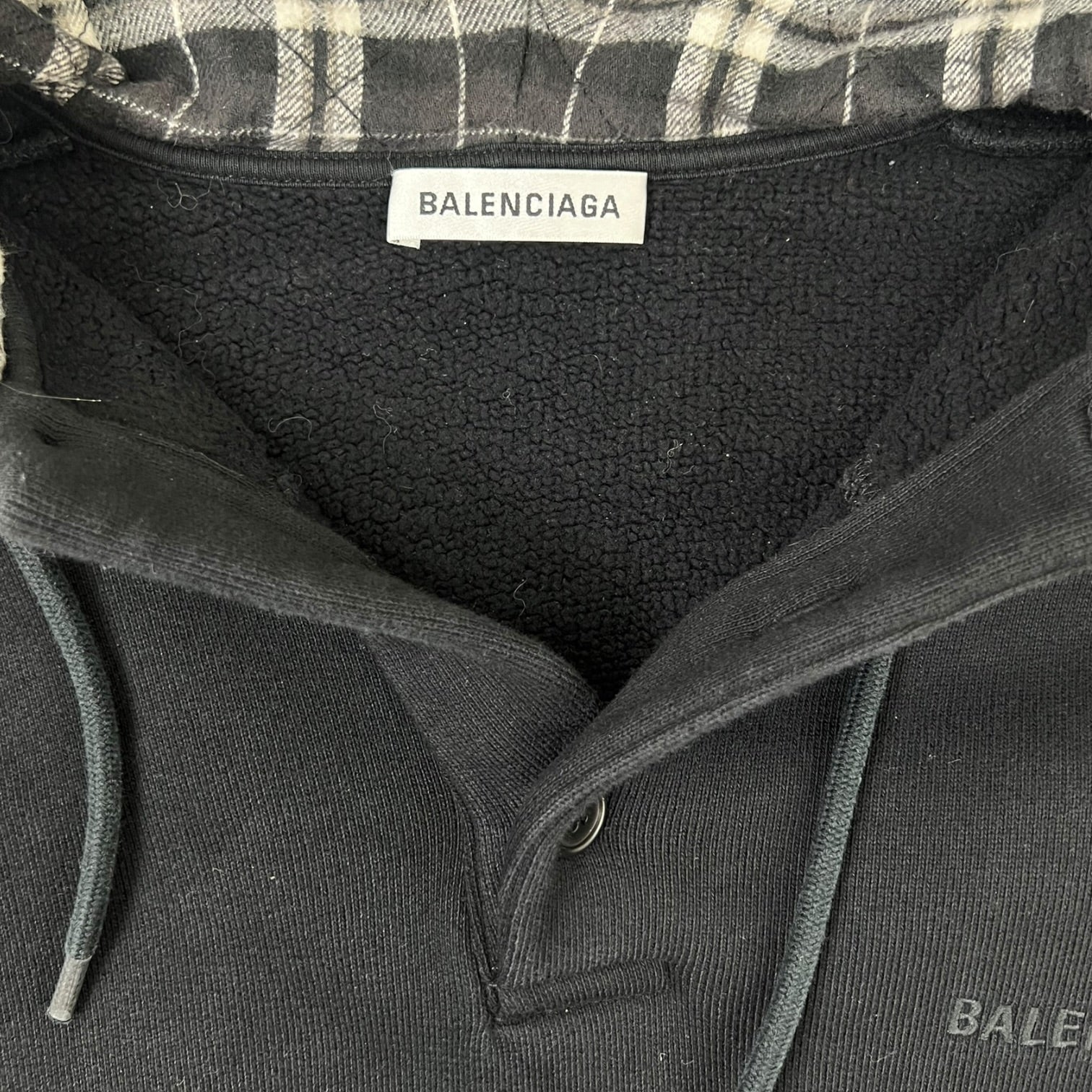 Balenciaga Plaid Hood Oversized Sweatshirt Black