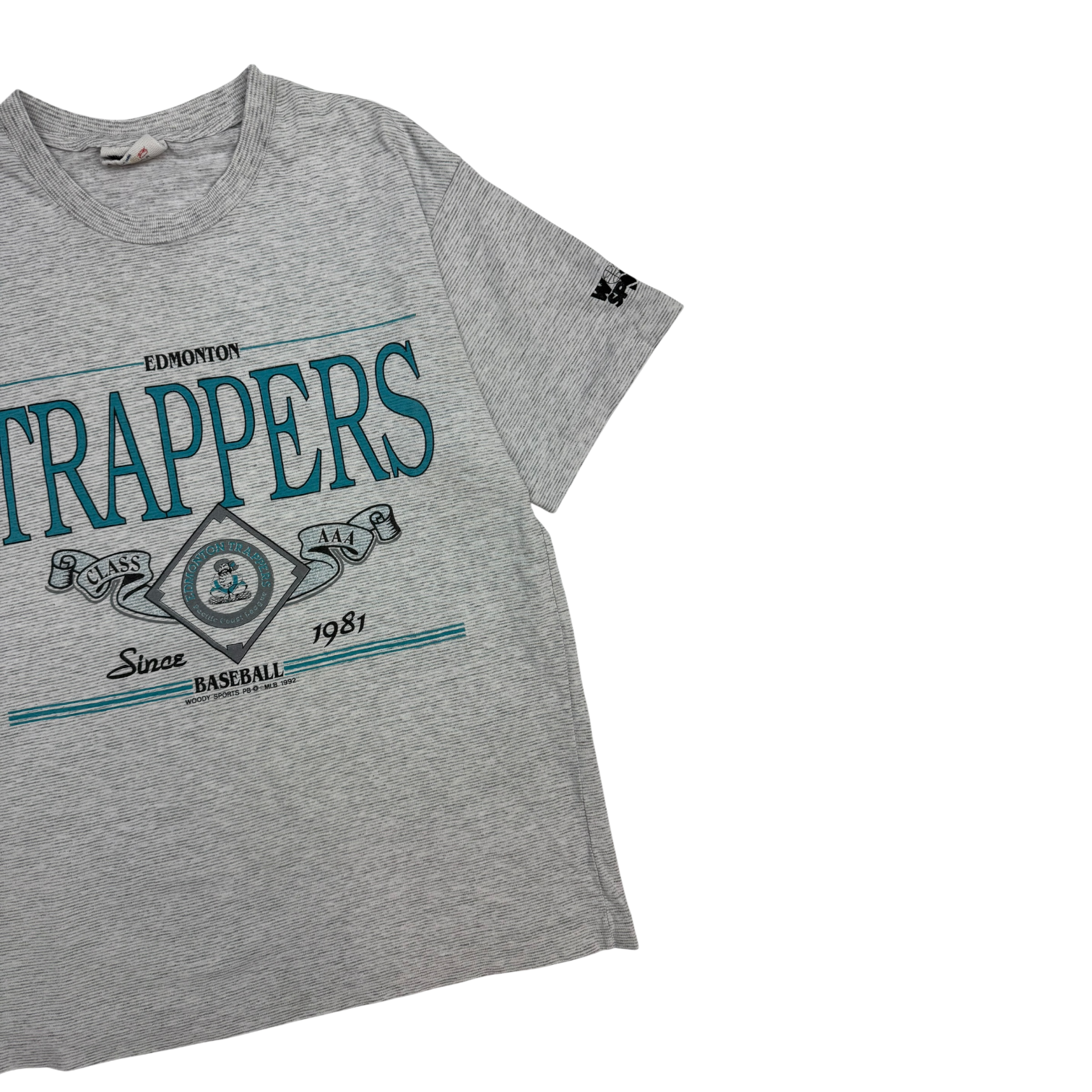 Vintage Edmonton Trappers Striped T-Shirt Grey