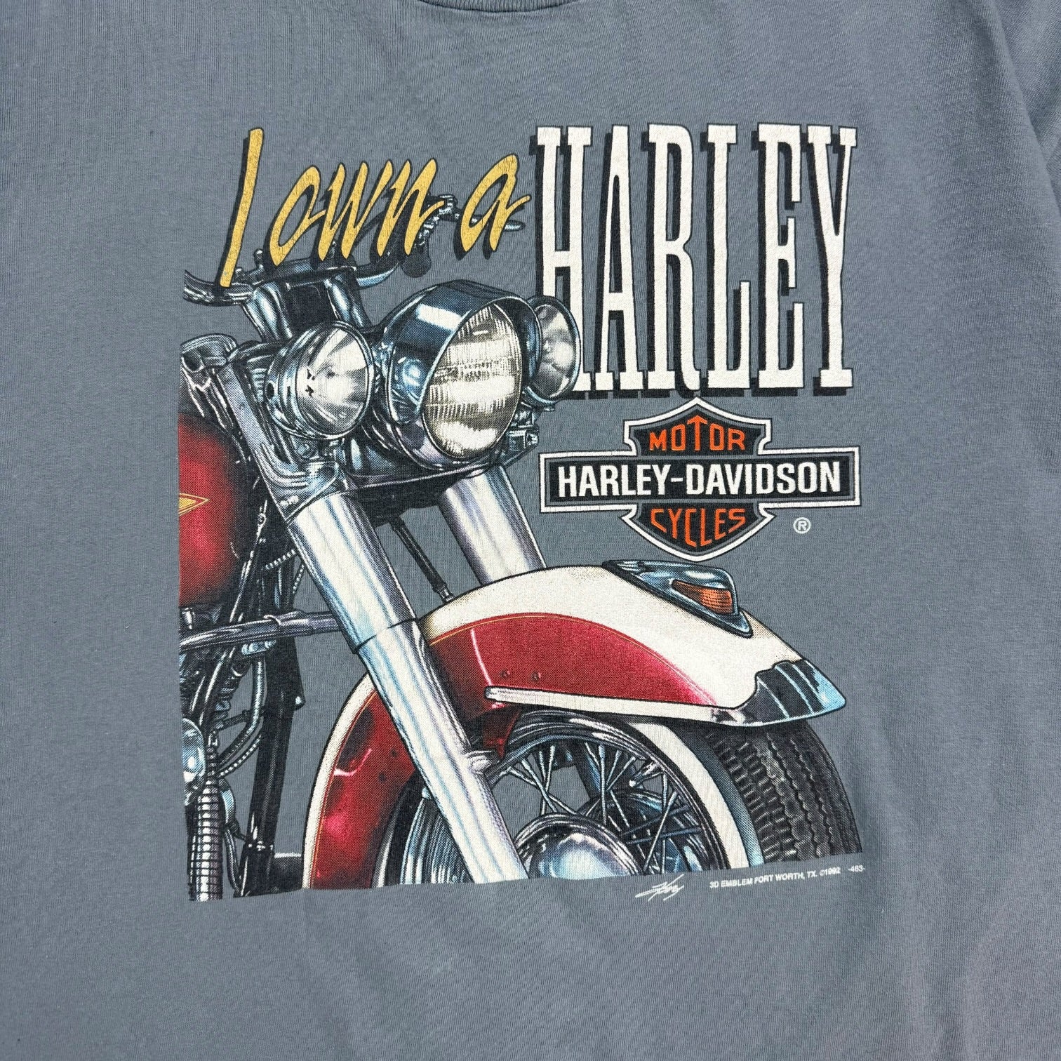 1992 3D Emblem Harley Davidson ‘I Own A Harley’ Tee Blue