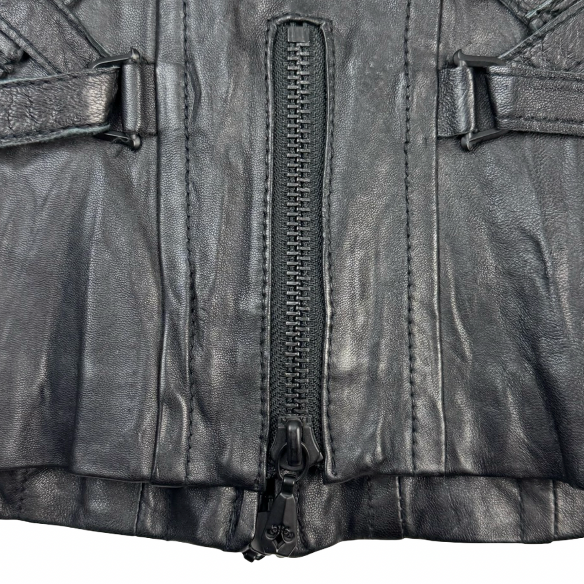 (W) Vintage 2009 Affliction Serialized Gothic Black Leather Jacket