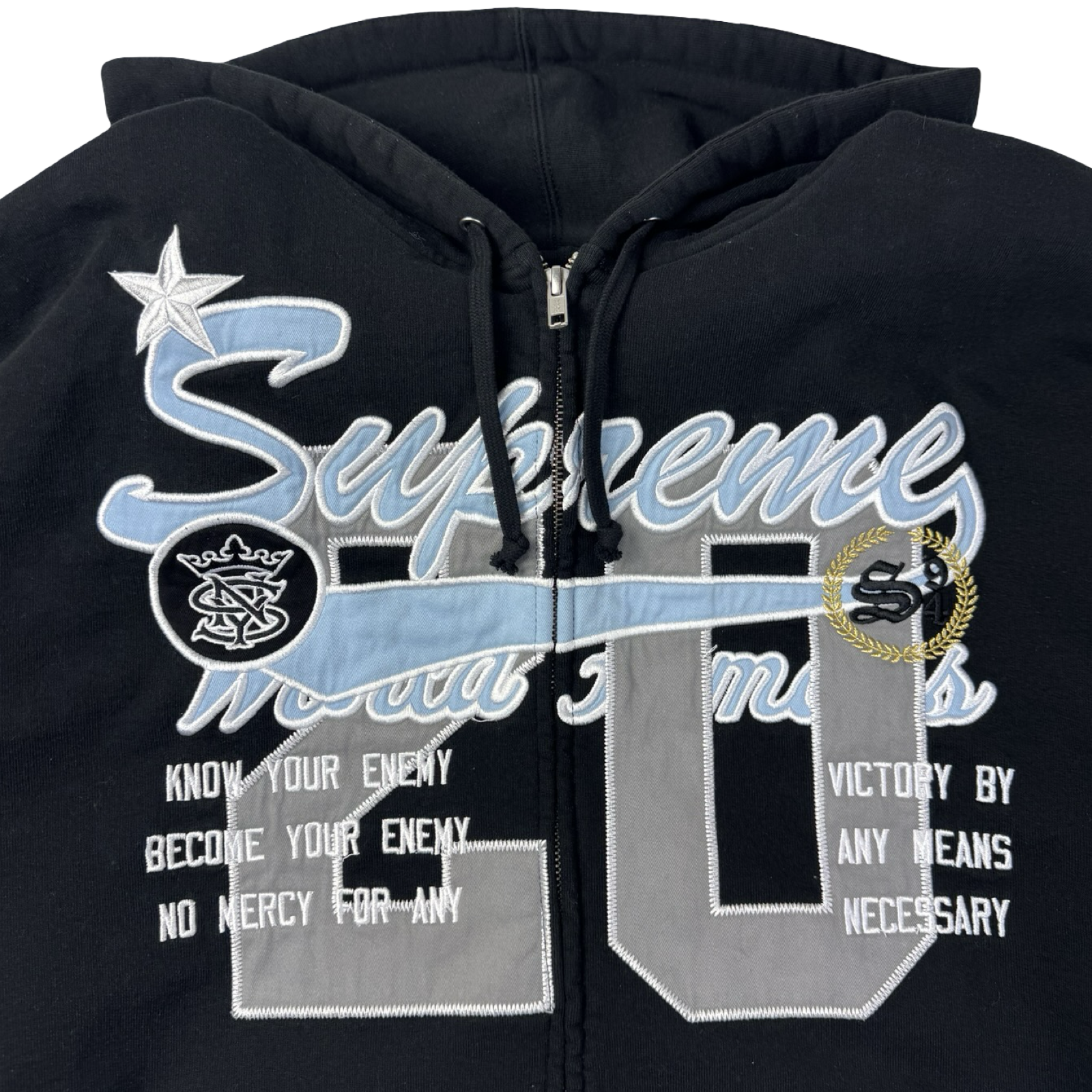 Supreme Warriors Appliqué Zip Up Hooded Sweatshirt Black