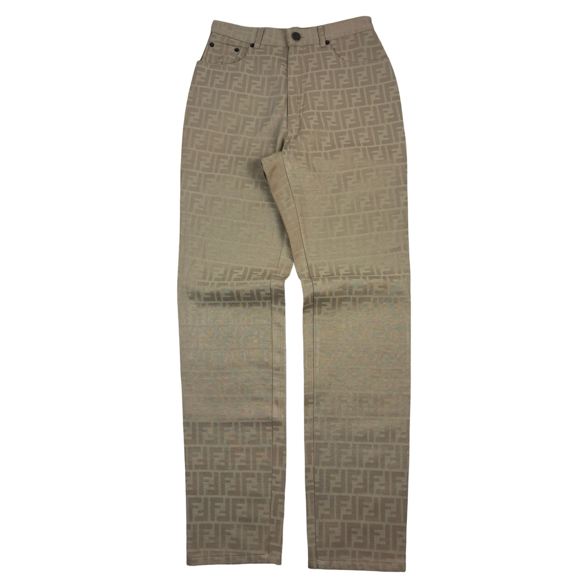 (W) Fendi Zucca Print High Waist Trousers Beige