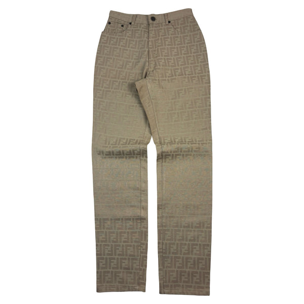 (W) Fendi Zucca Print High Waist Trousers Beige