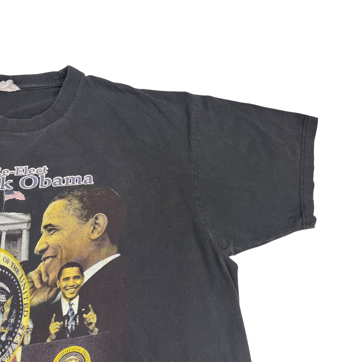 2012 Barack Obama Re-Elect Rap Tee Faded Black