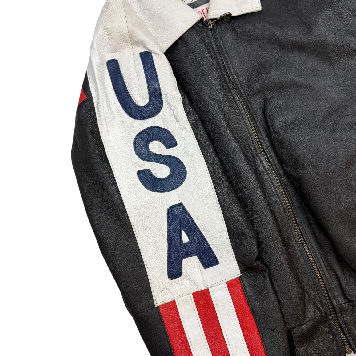 Vintage USA Flag Leather Jacket Black