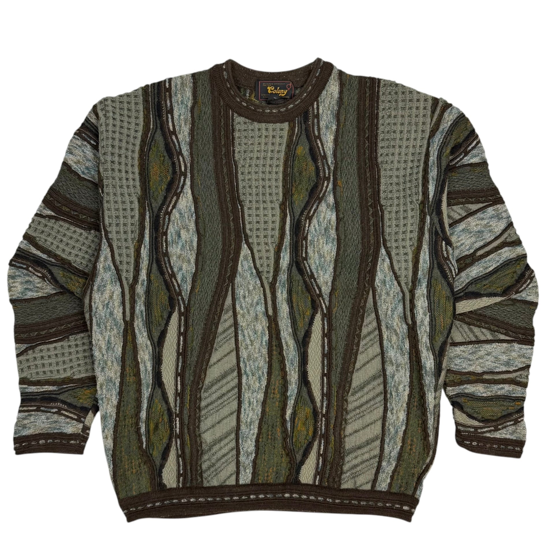Vintage Colony Coogi Style 3D Knit Sweater Green