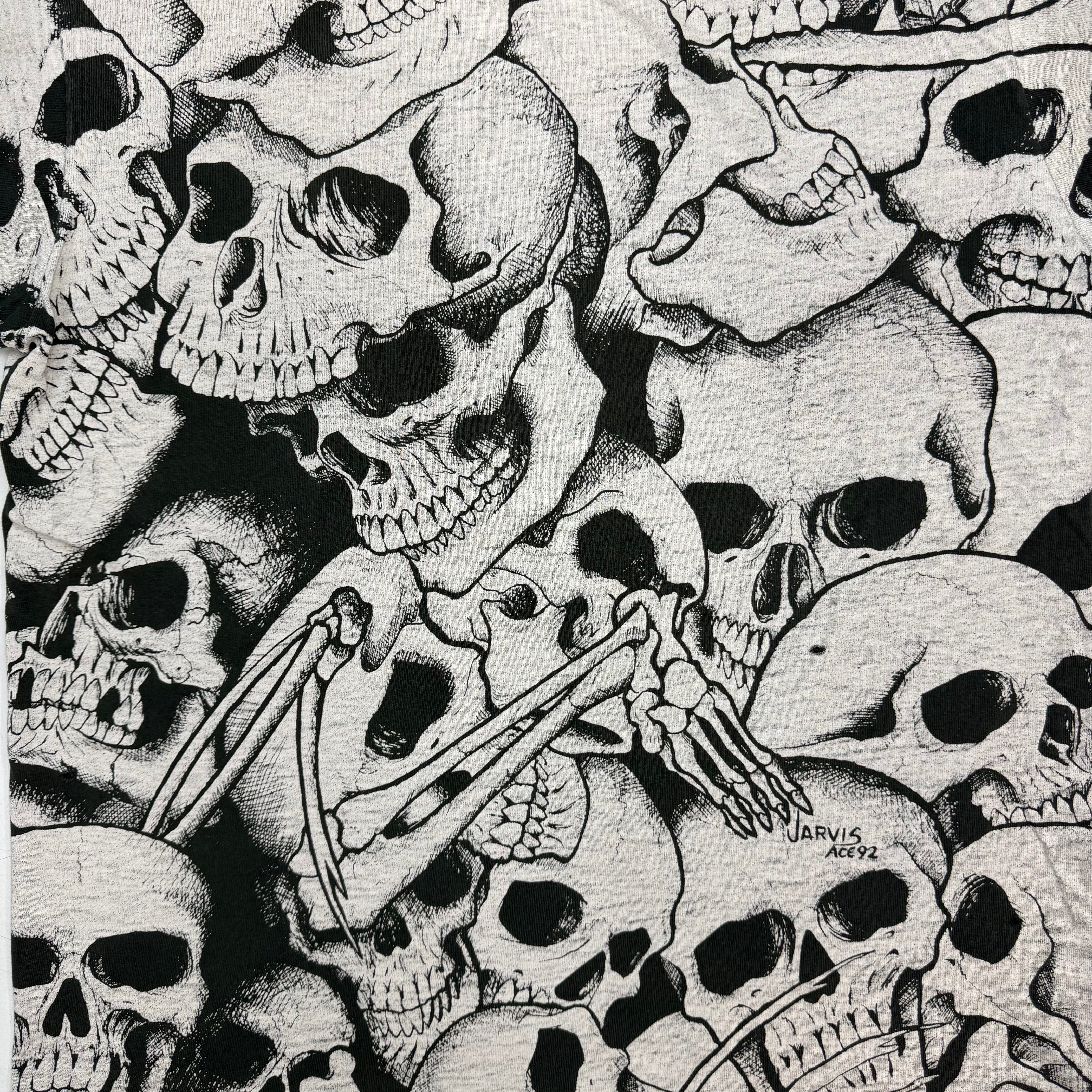 1992 Jarvis Ace All Over Print Skulls Tee Black/White