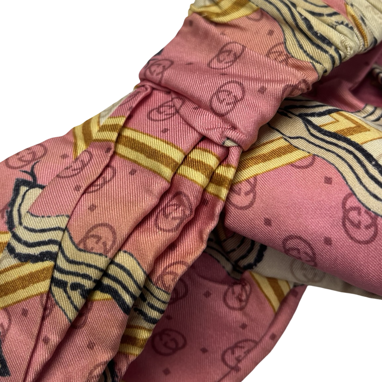 (W) Gucci Silk Headband Snake Rhombus Pink