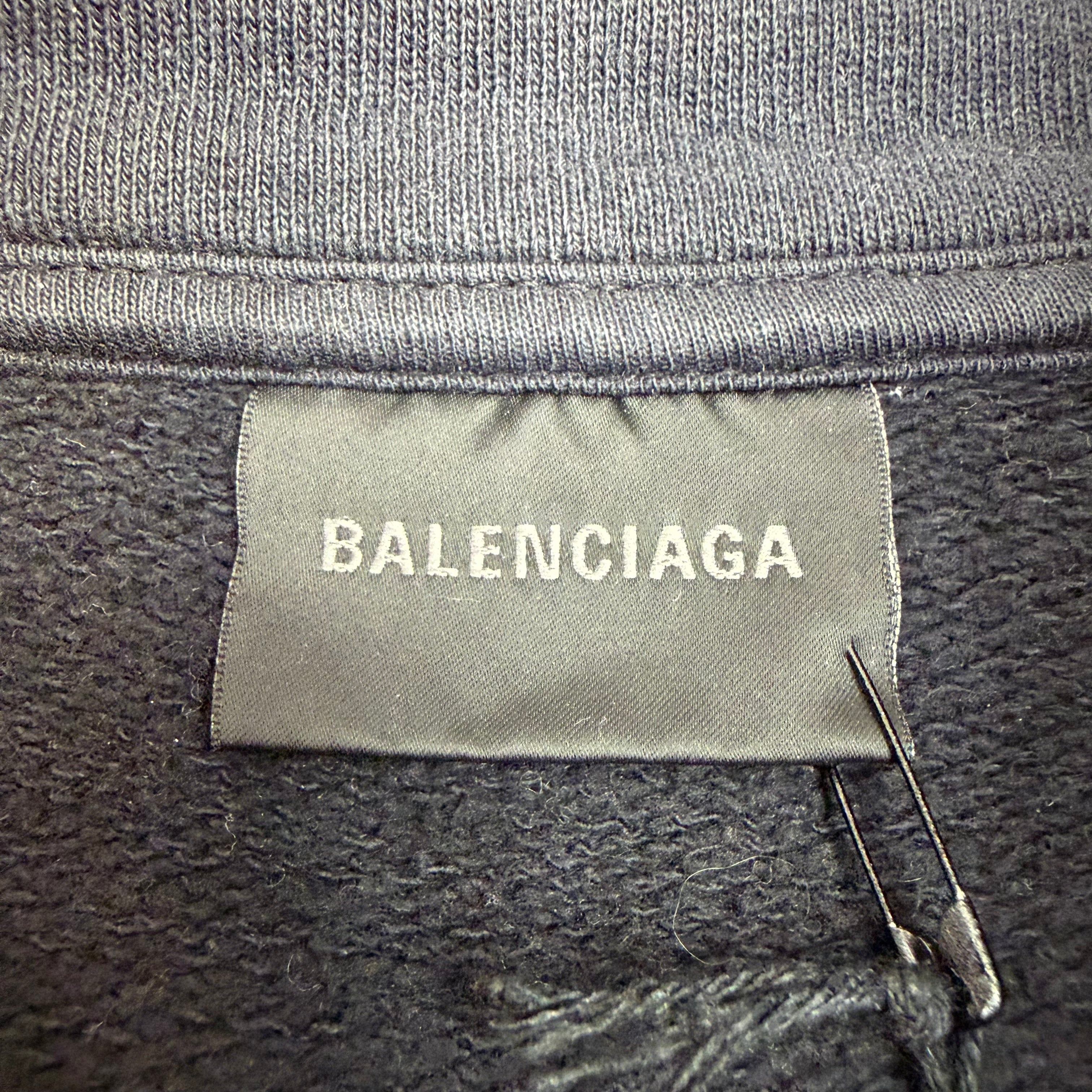 Balenciaga Tape Logo Oversized Distressed Quarter Zip Black