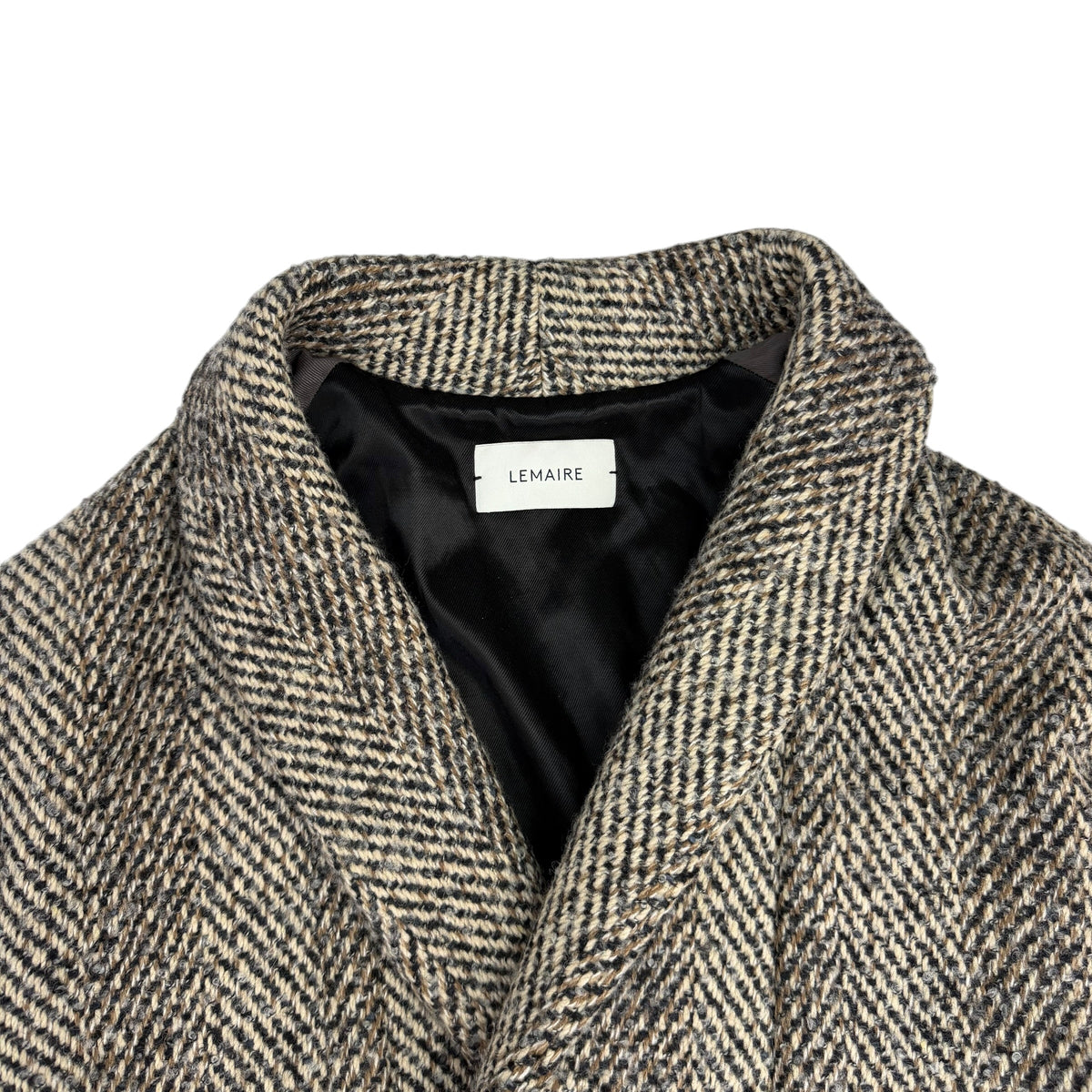 Lemaire Owl Kaftan Wool Herringbone Coat Beige