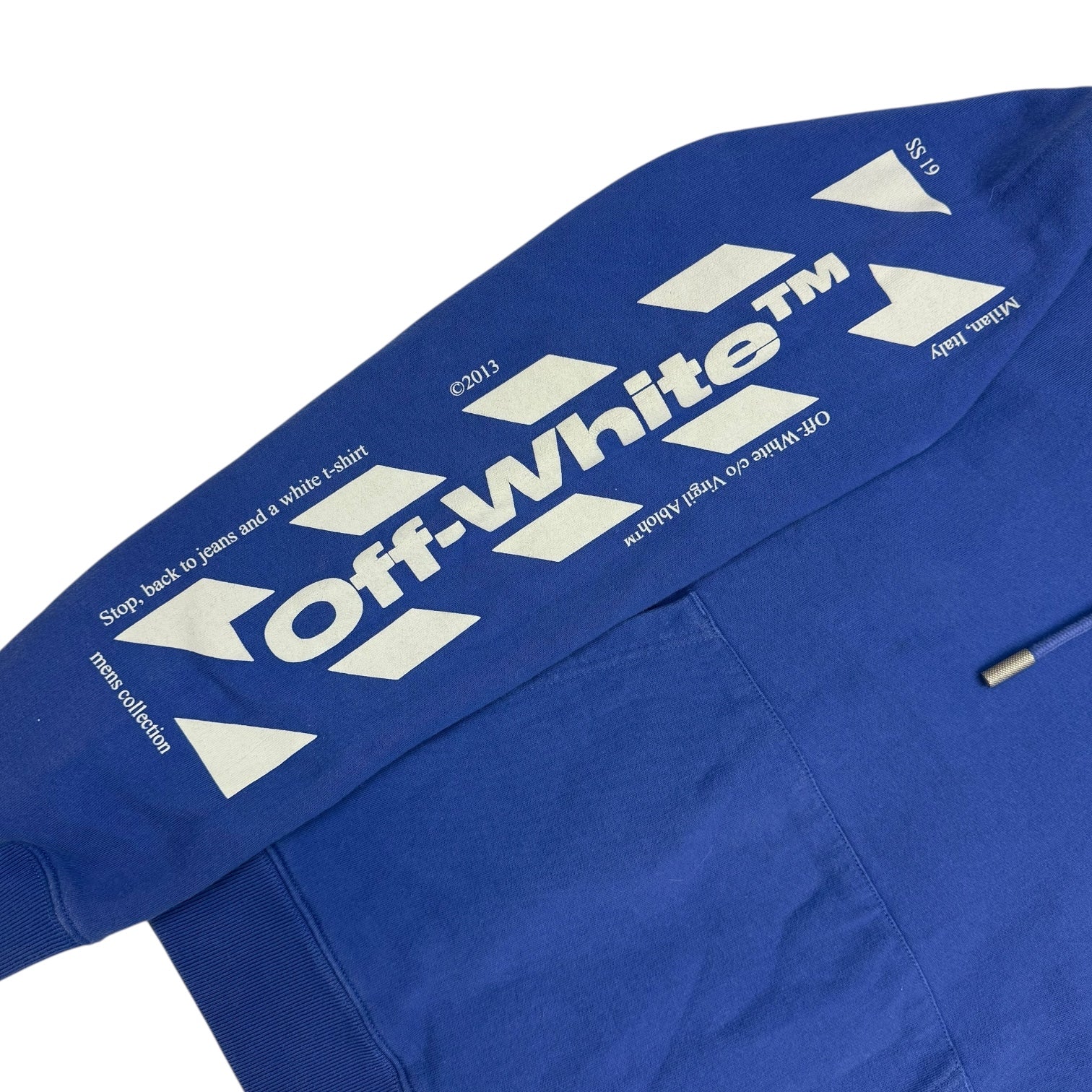 Off-White Diagonal Split Logo Hoodie Blue
