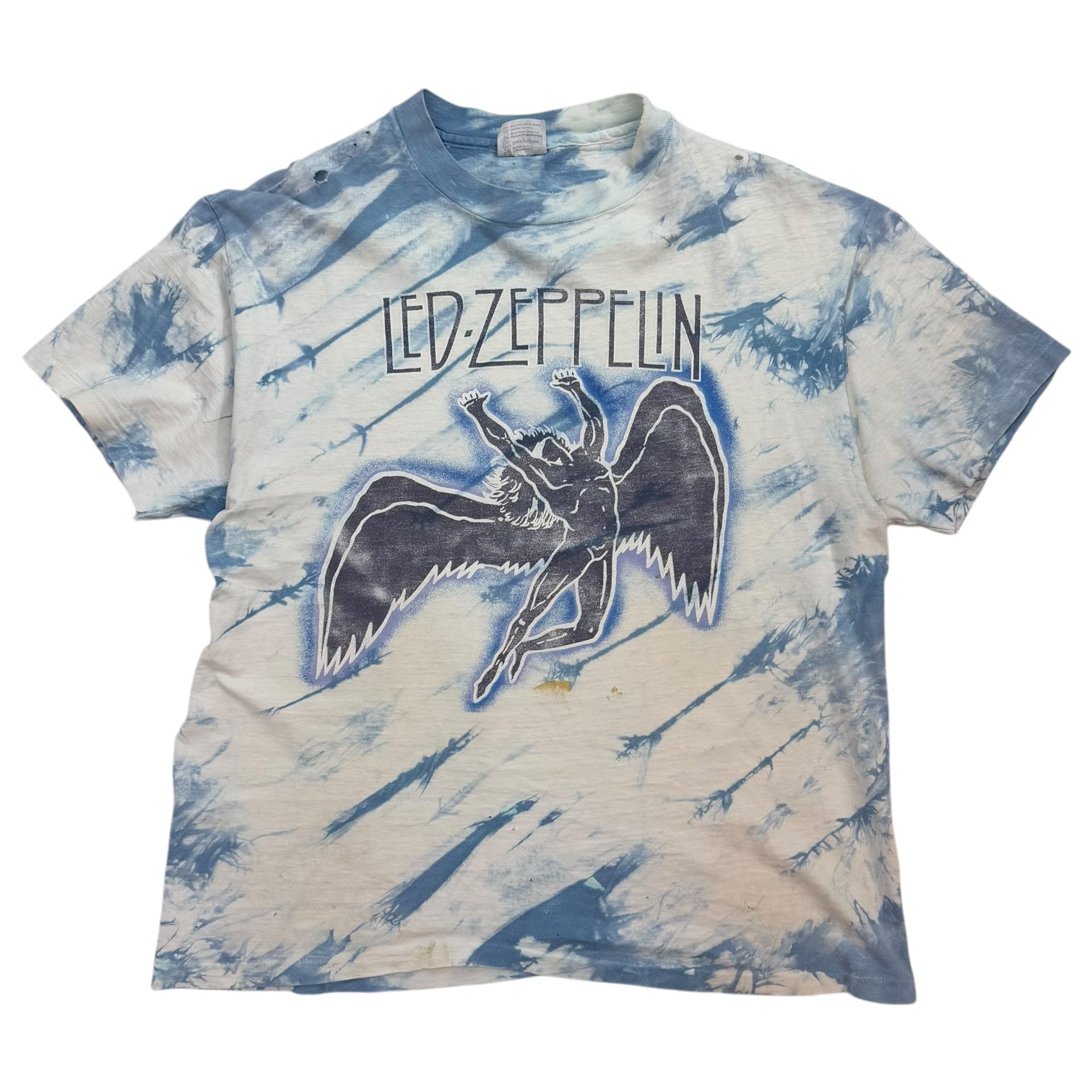 Vintage 1980s Led Zeppelin Tie Dye Tee Blue/White