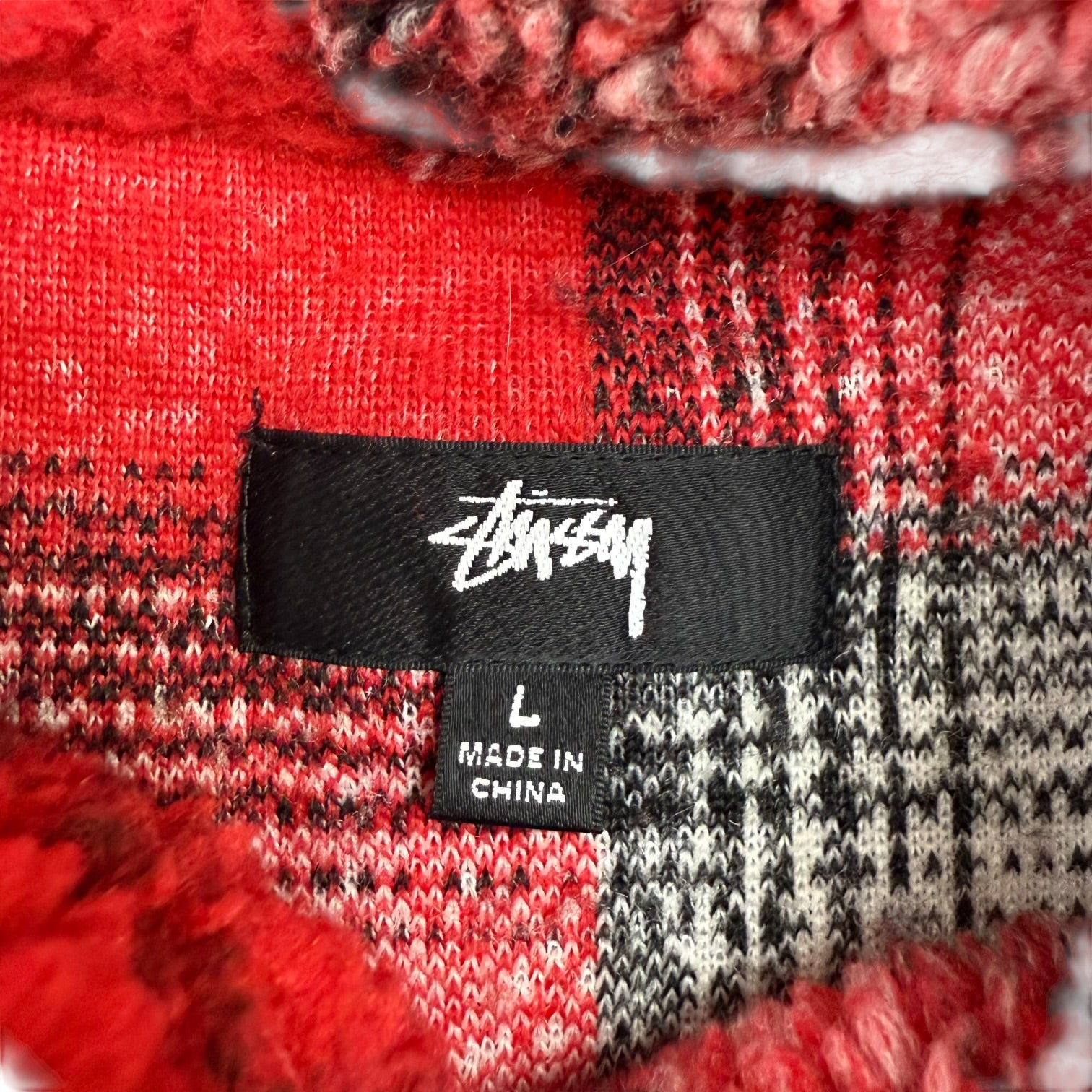 Stussy Shadow Plaid Sherpa Jacket Red