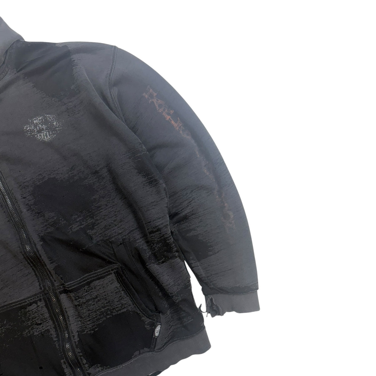 Vintage Harley Distressed Zip Up Hoodie Black