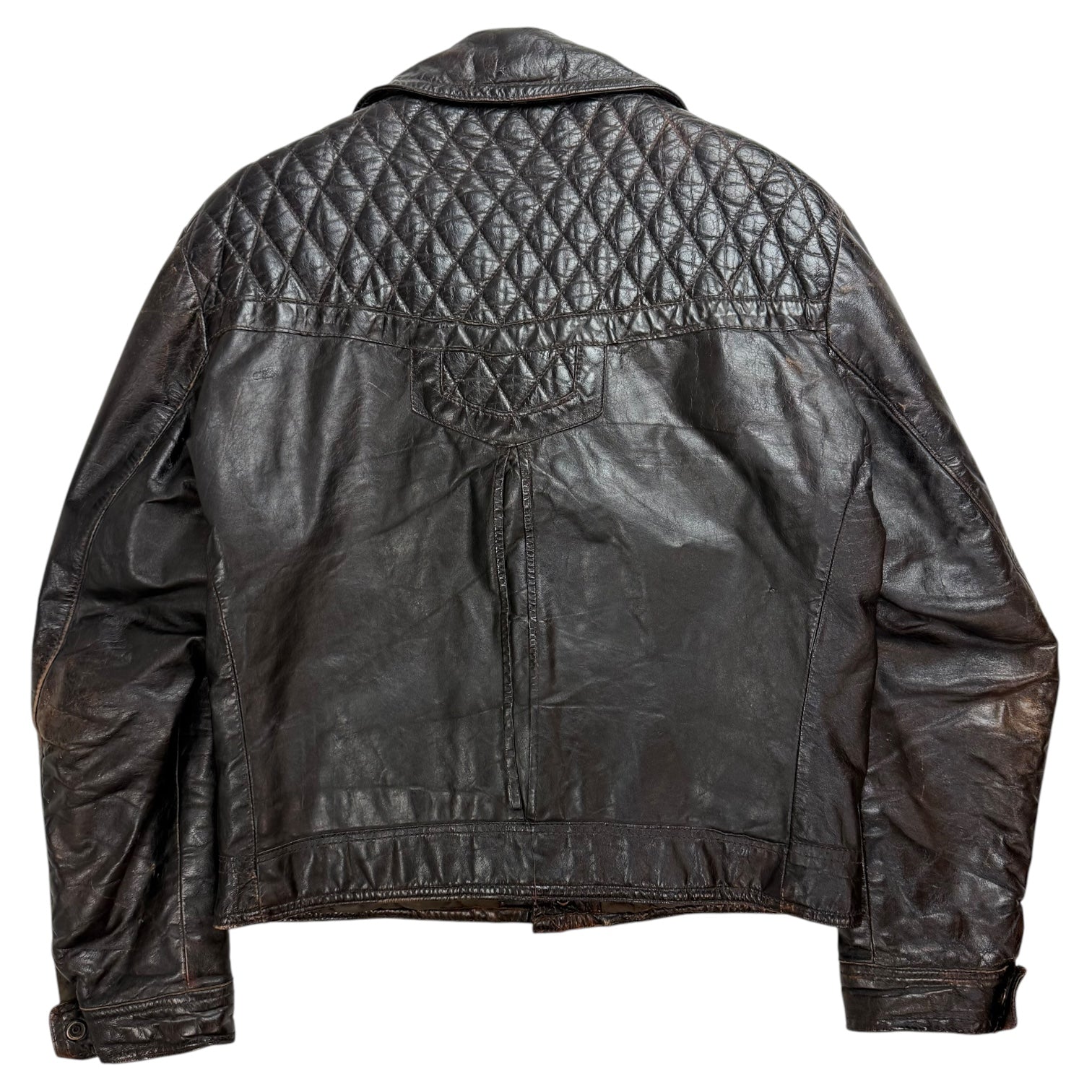 Vintage Bristol Diamond Stitch Leather Jacket Faded Black