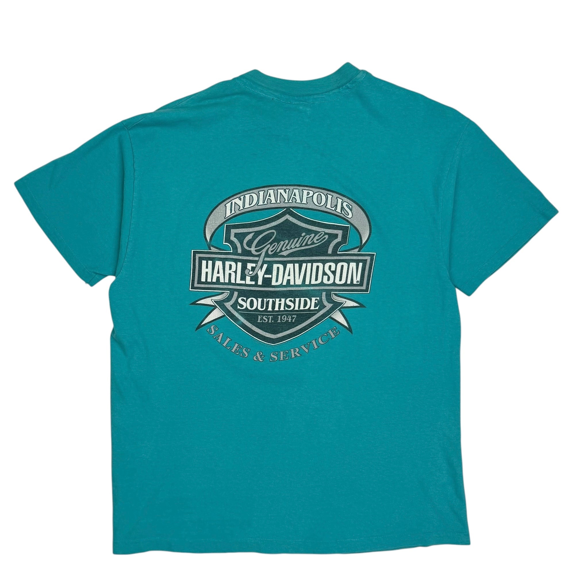 Vintage Harley Davidson Southside Indianapolis Sales & Services Tee Teal