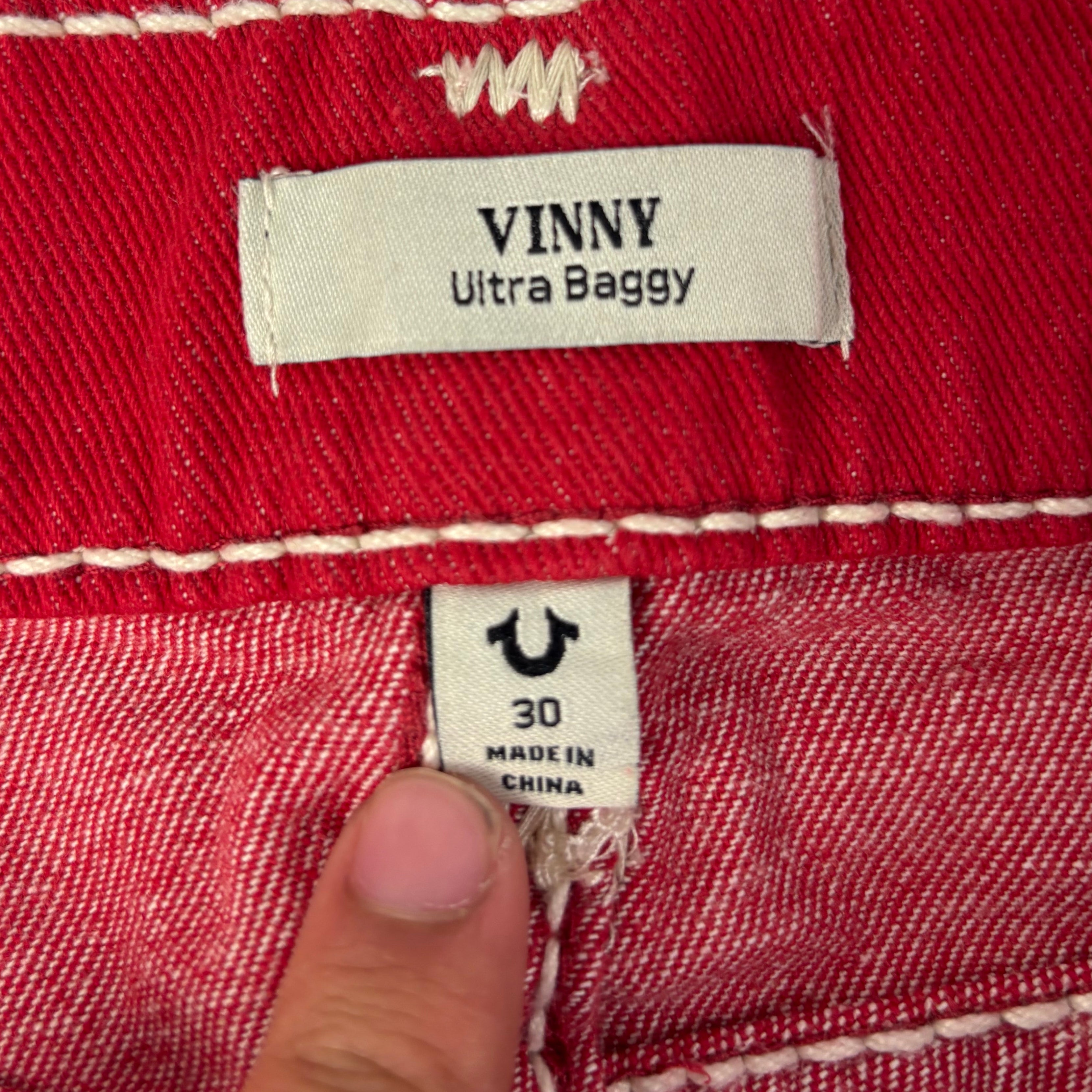 True Religion Vinny Ultra Baggy Denim Embroidered Bottoms Red