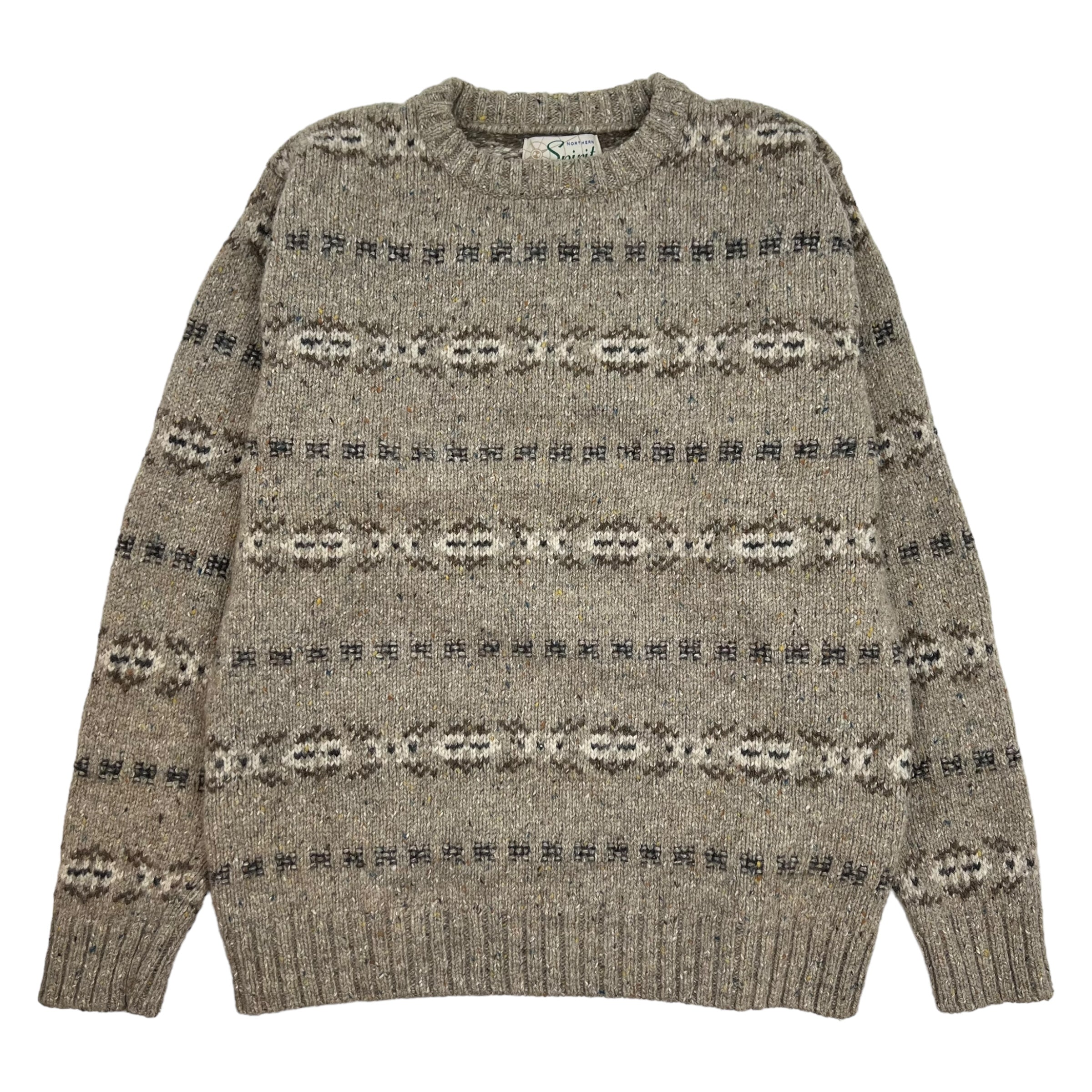 Vintage North Spirit Patterned Knit Sweater Beige
