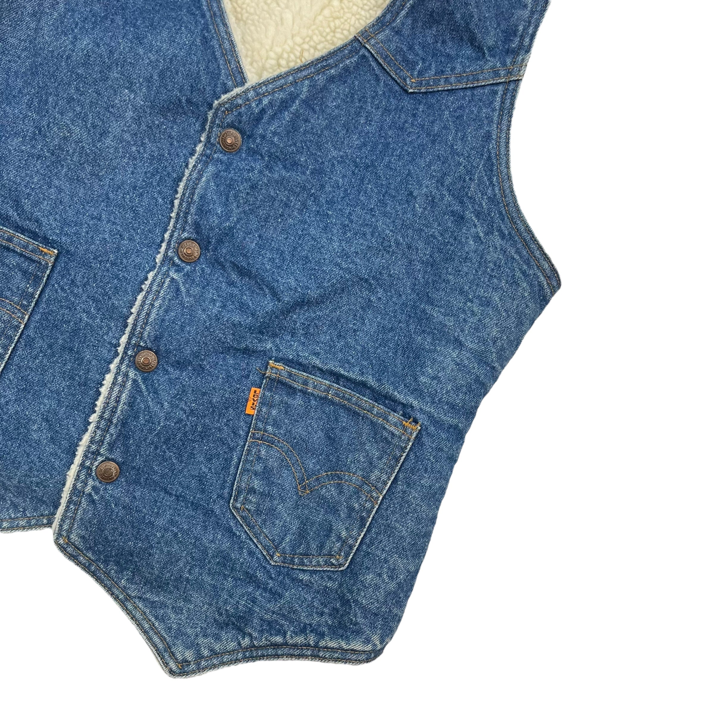 Vintage Levi’s Sherpa Lined Denim Vest Medium Wash Blue