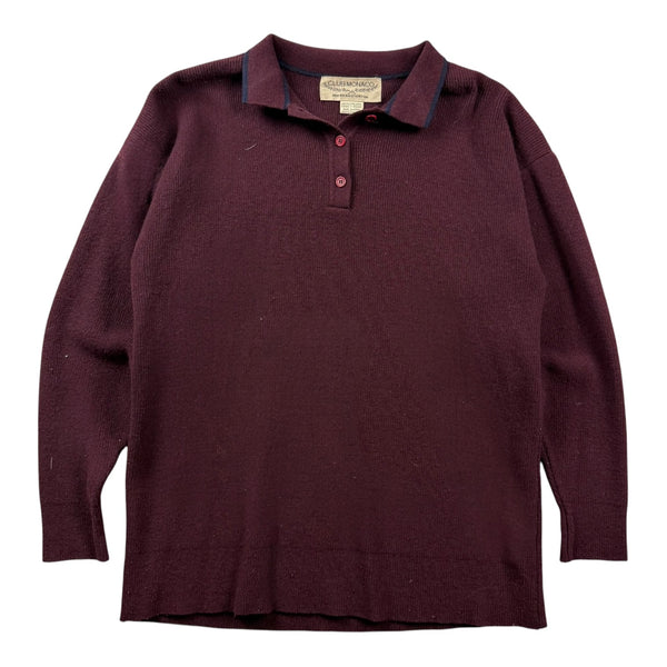 (W) Vintage Club Monaco L/S Button Up Polo Burgundy