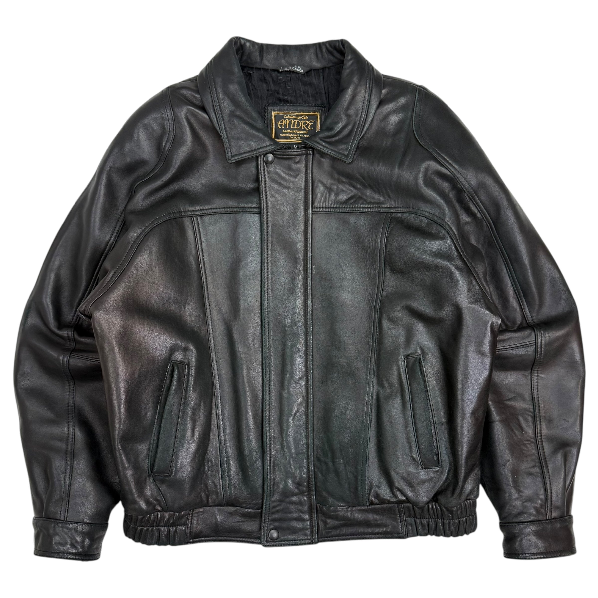 Vintage Leather Bomber Jacket Black