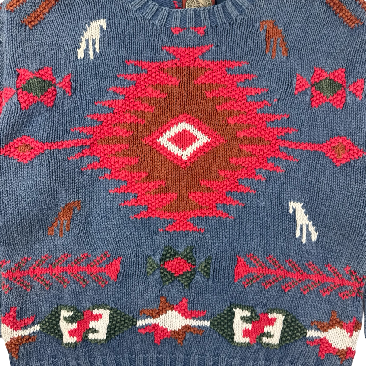 Vintage Western Aztec Pattern Heavy Knit Sweater Blue