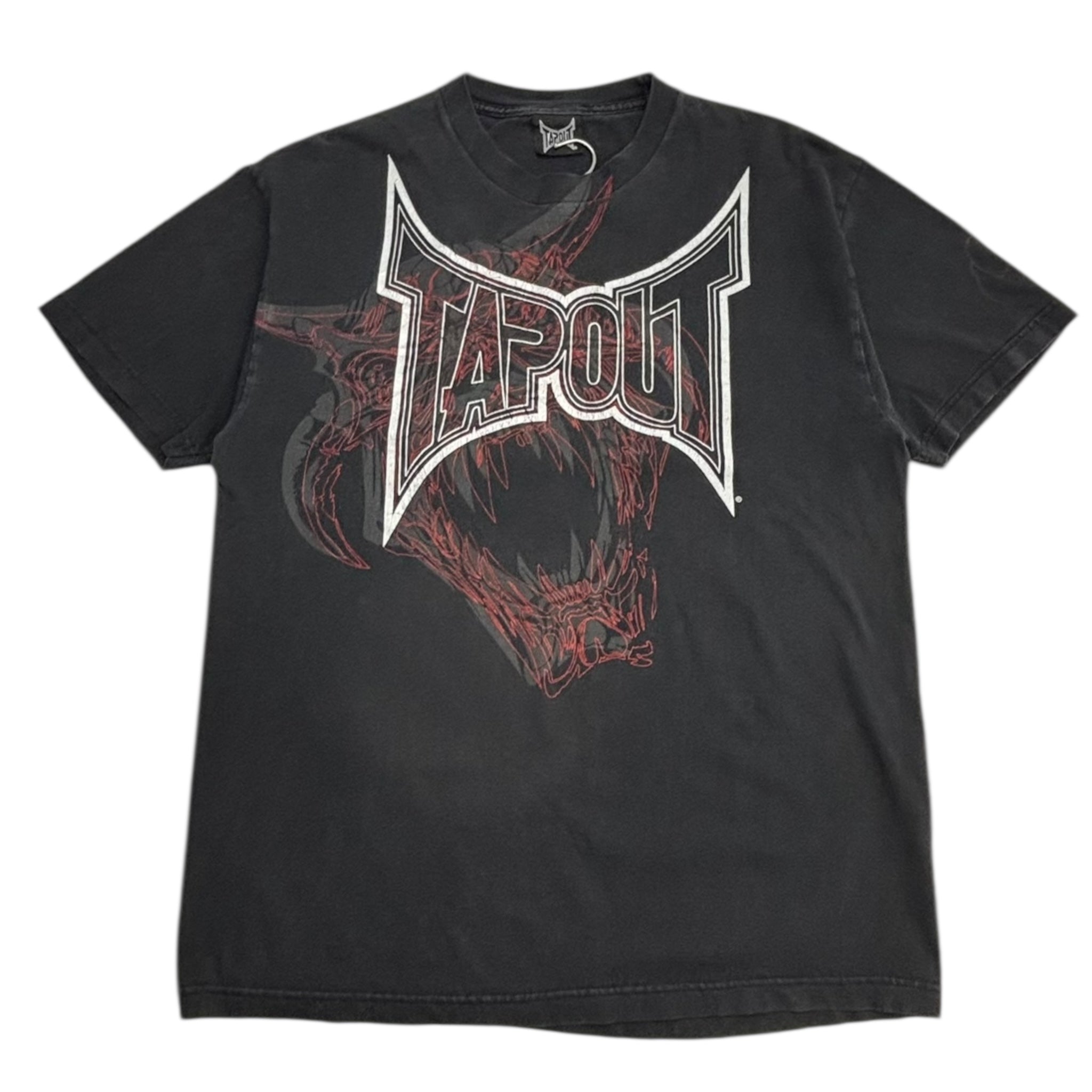 Vintage Y2K Tap Out Tiger Skull T-Shirt Black