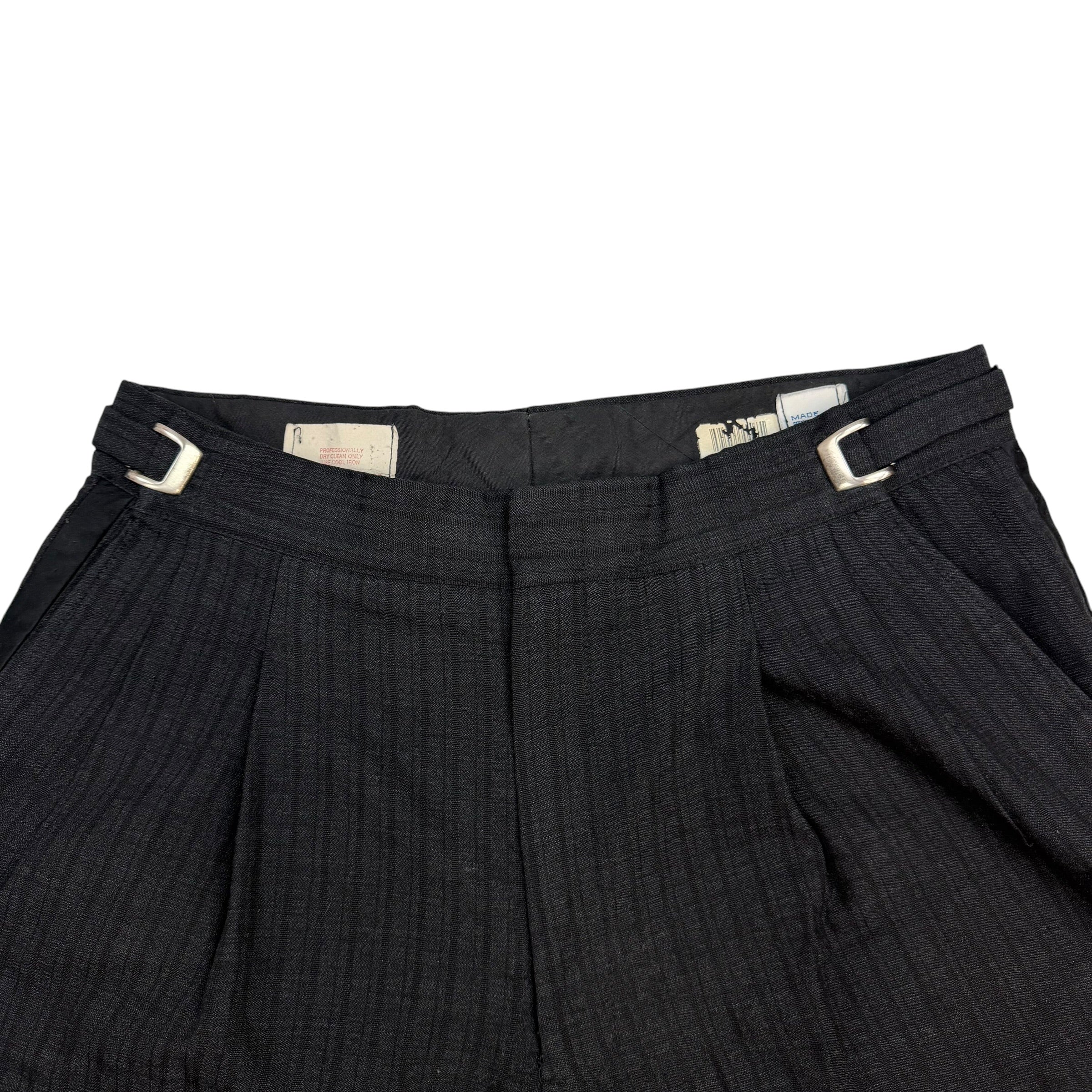 1970s Pleated Striped Trousers Black