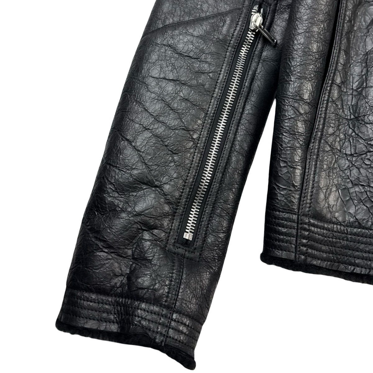 Rick Owens Bauhaus Crackled Genuine Shearling Leather Jacket