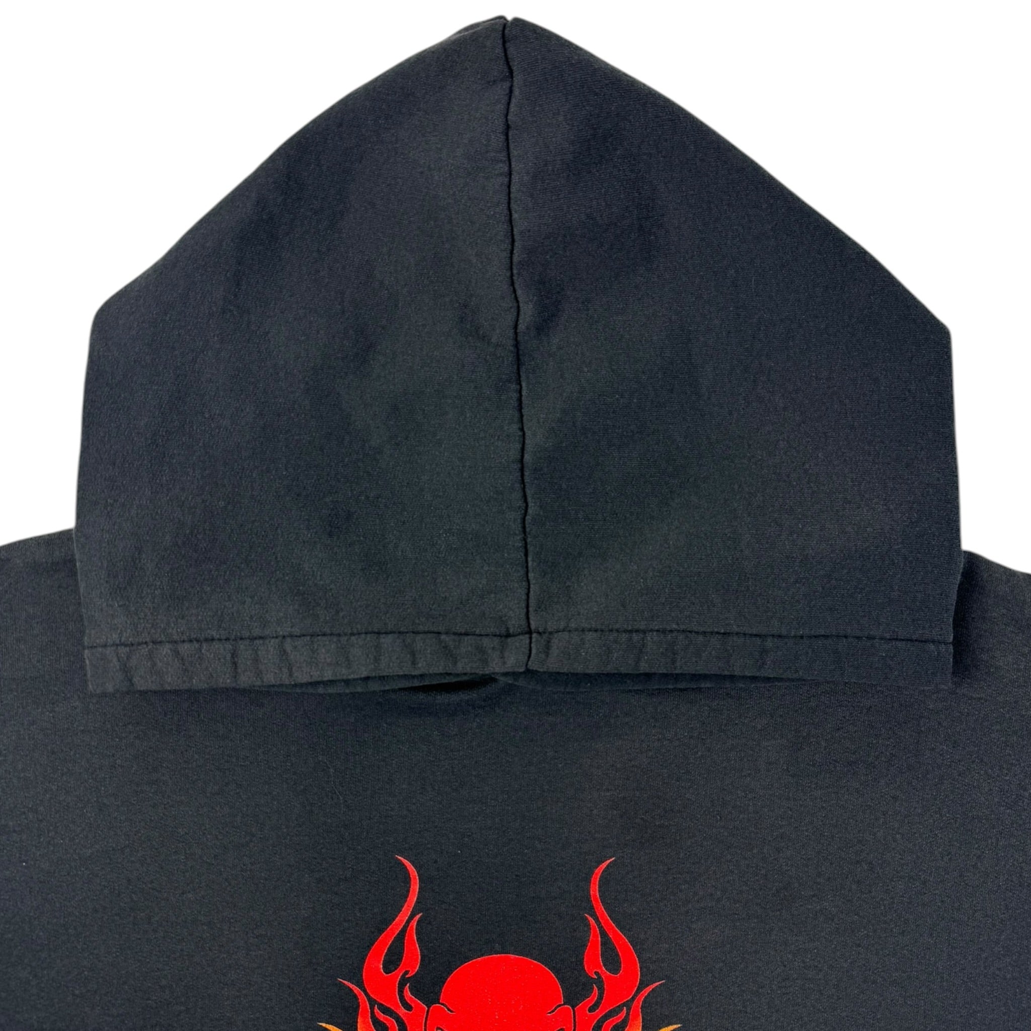 Vintage Y2K Flame Skull Hoodie Faded Black