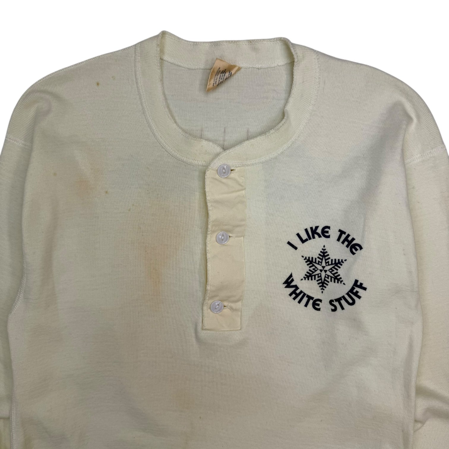 1980s ‘I Like The White Stuff’ Powder Skiing Henley Shirt White