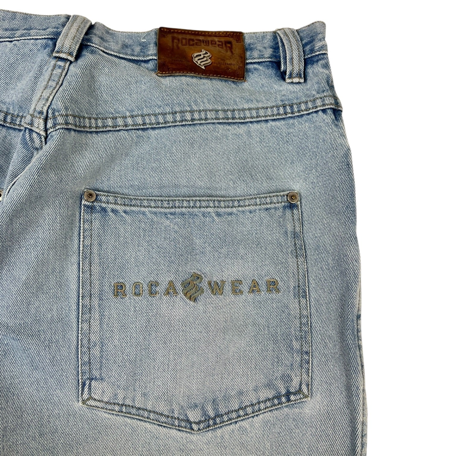 Vintage RocaWear Baggy Light Wash Denim Jeans Signature Embroidery