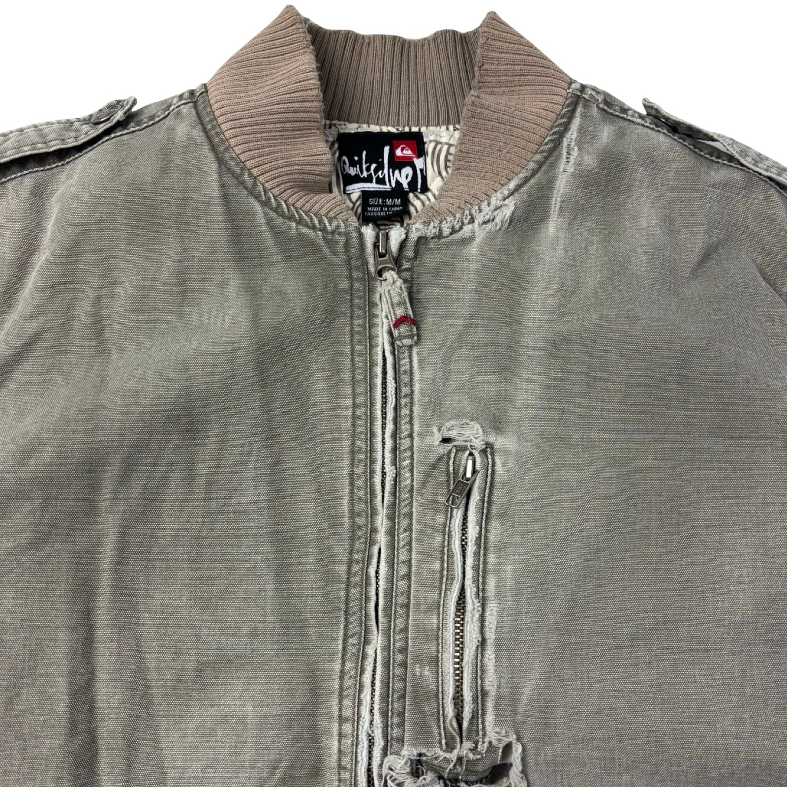 Vintage Y2K Quicksilver Distressed Bomber Jacket Faded Green