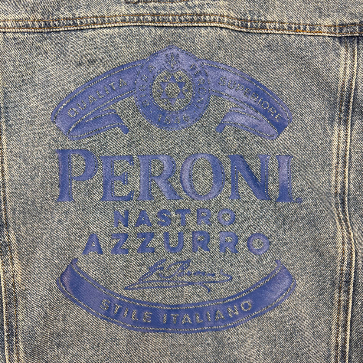 Peroni Nastro Azzurro Zip Up Denim Jacket Blue