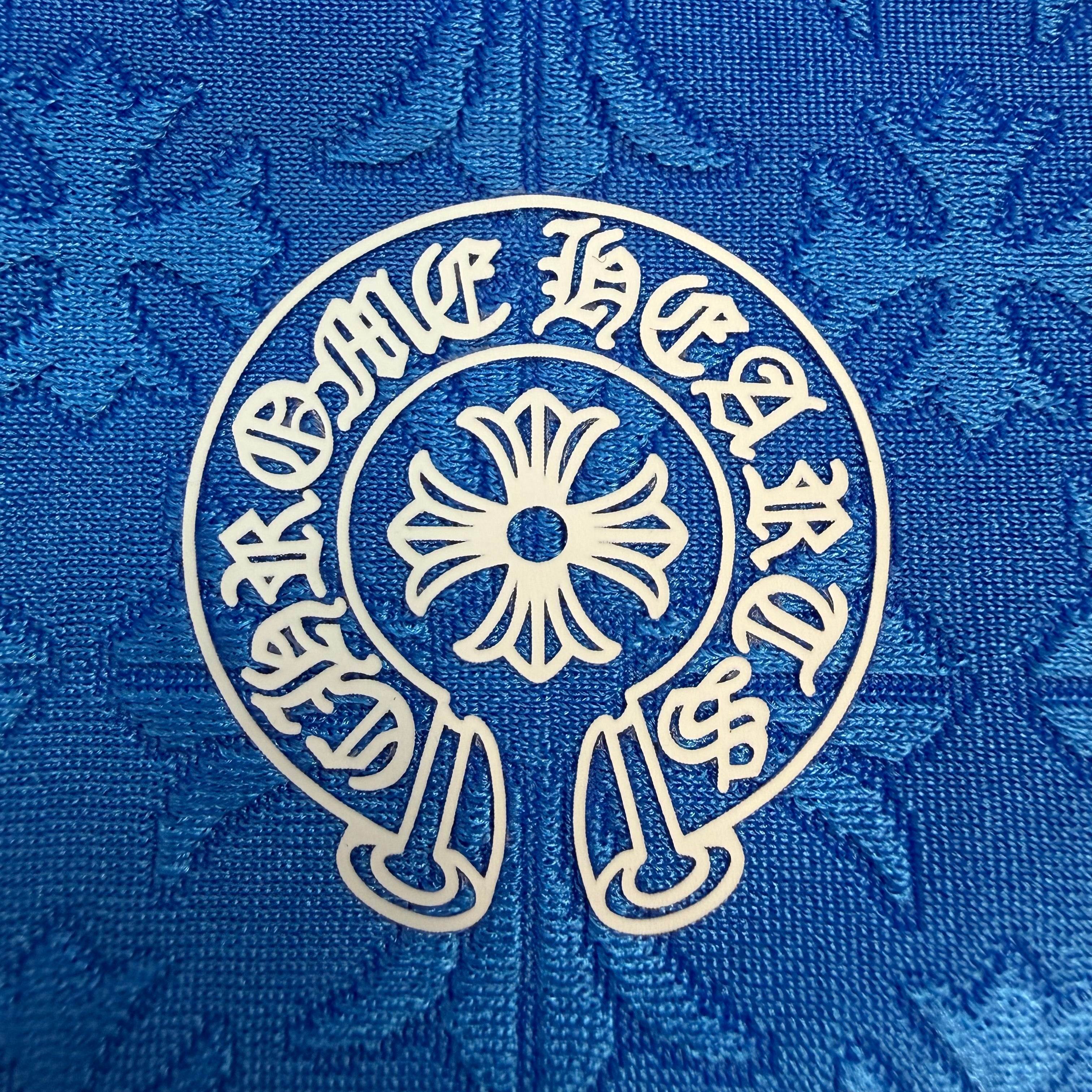 (W) Chrome Hearts Cross Pattern Horseshoe Golf Polo Shirt Blue