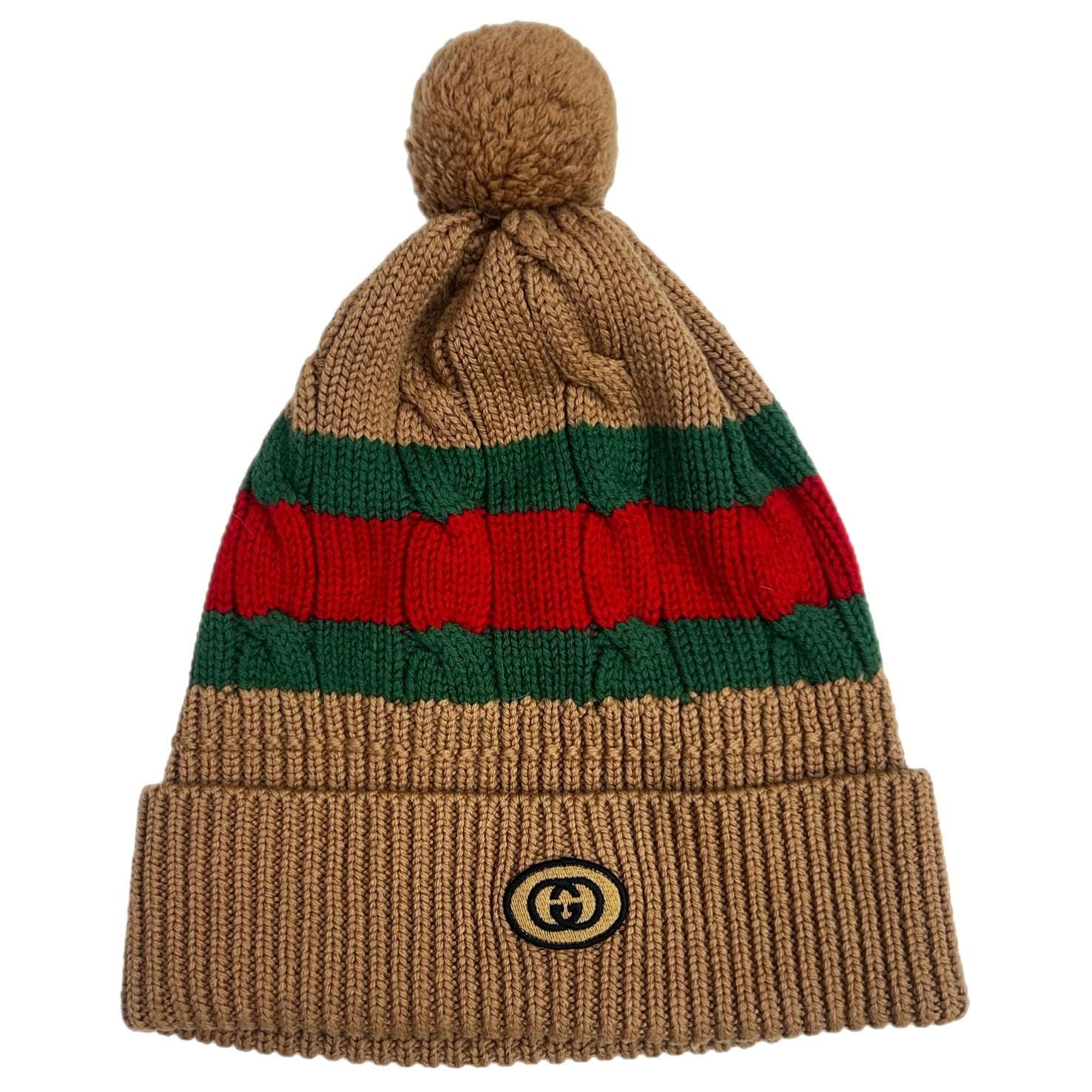 Gucci Webb Patern Knit Beanie Brown/Red/Green
