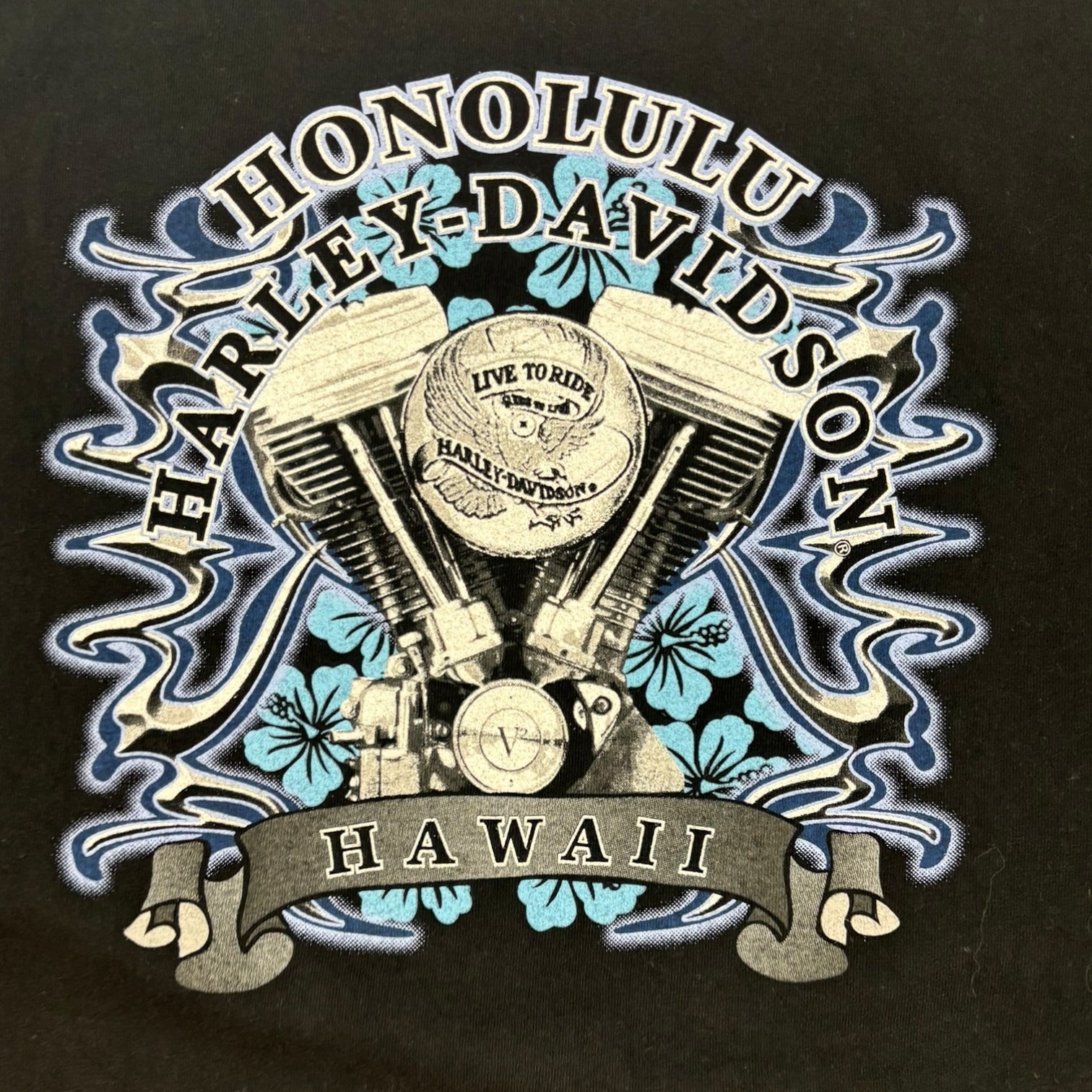 Vintage Harley Davidson Honolulu Hawaii V-Twin Engine LS T-Shirt Black