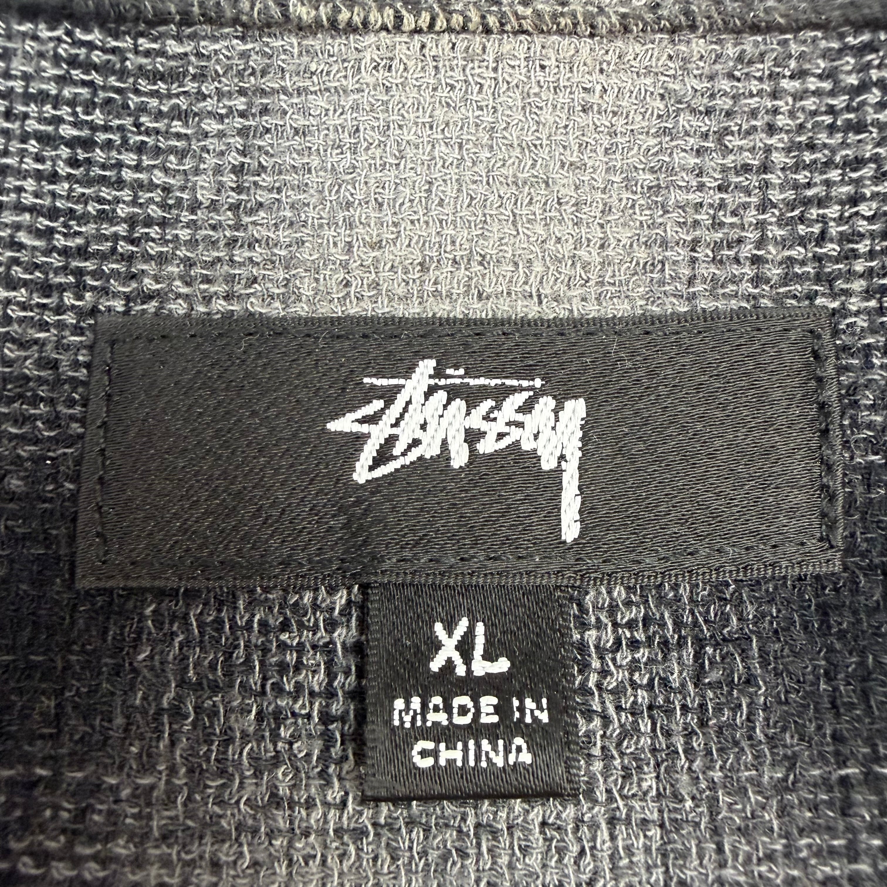 Stussy Plaid Twisted Yarn Zip Up Shirt Charcoal