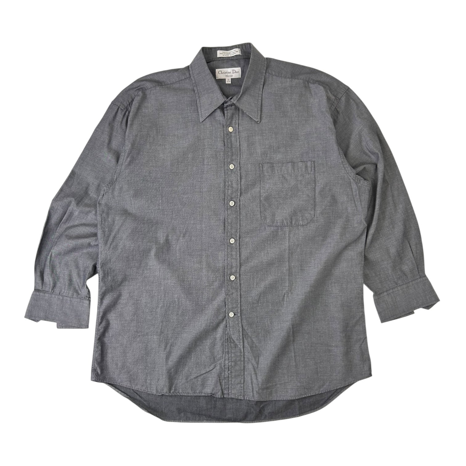 Vintage Christian Dior Long Sleeve Dress Shirt Grey