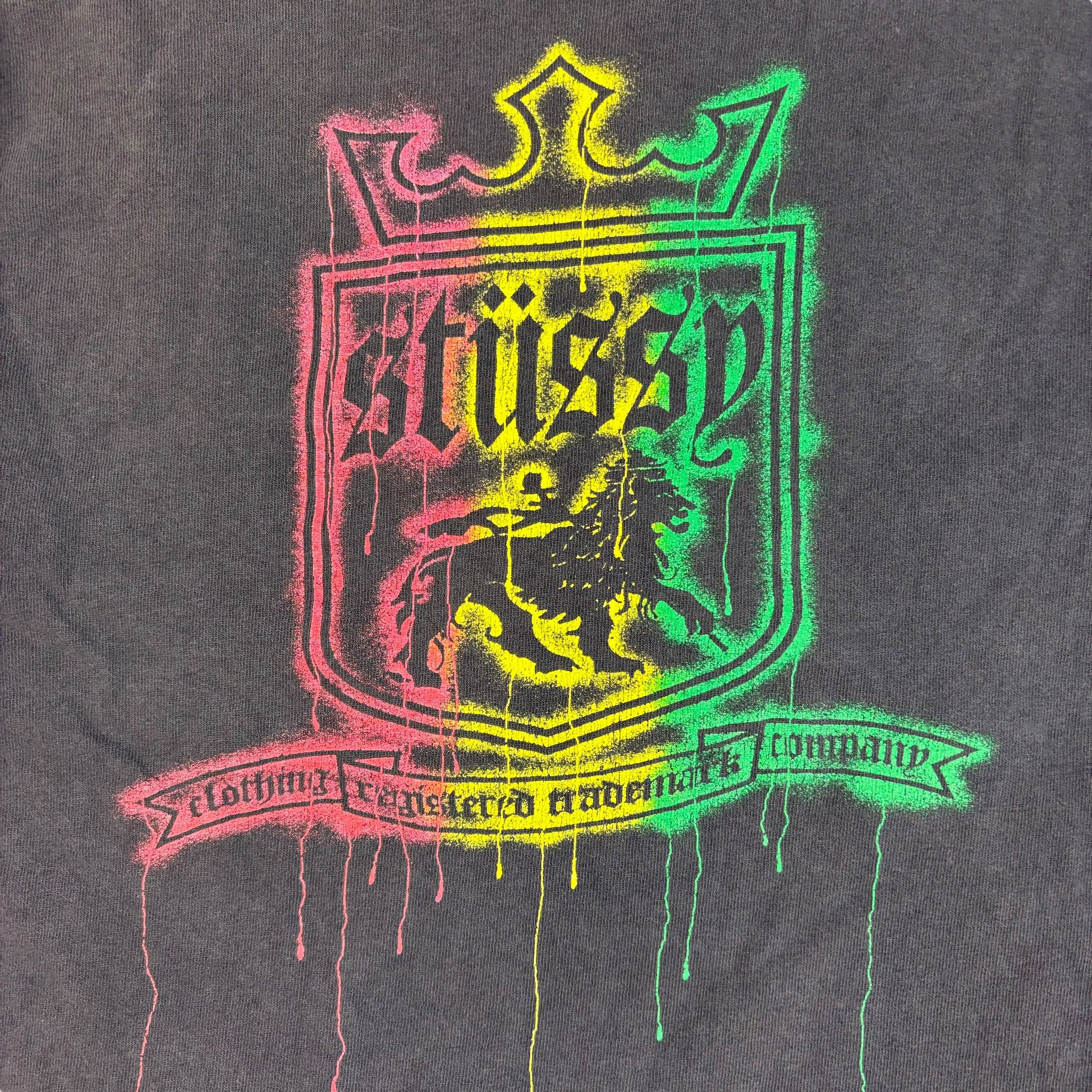 90s Stüssy Rasta Crown Crest T-Shirt Black