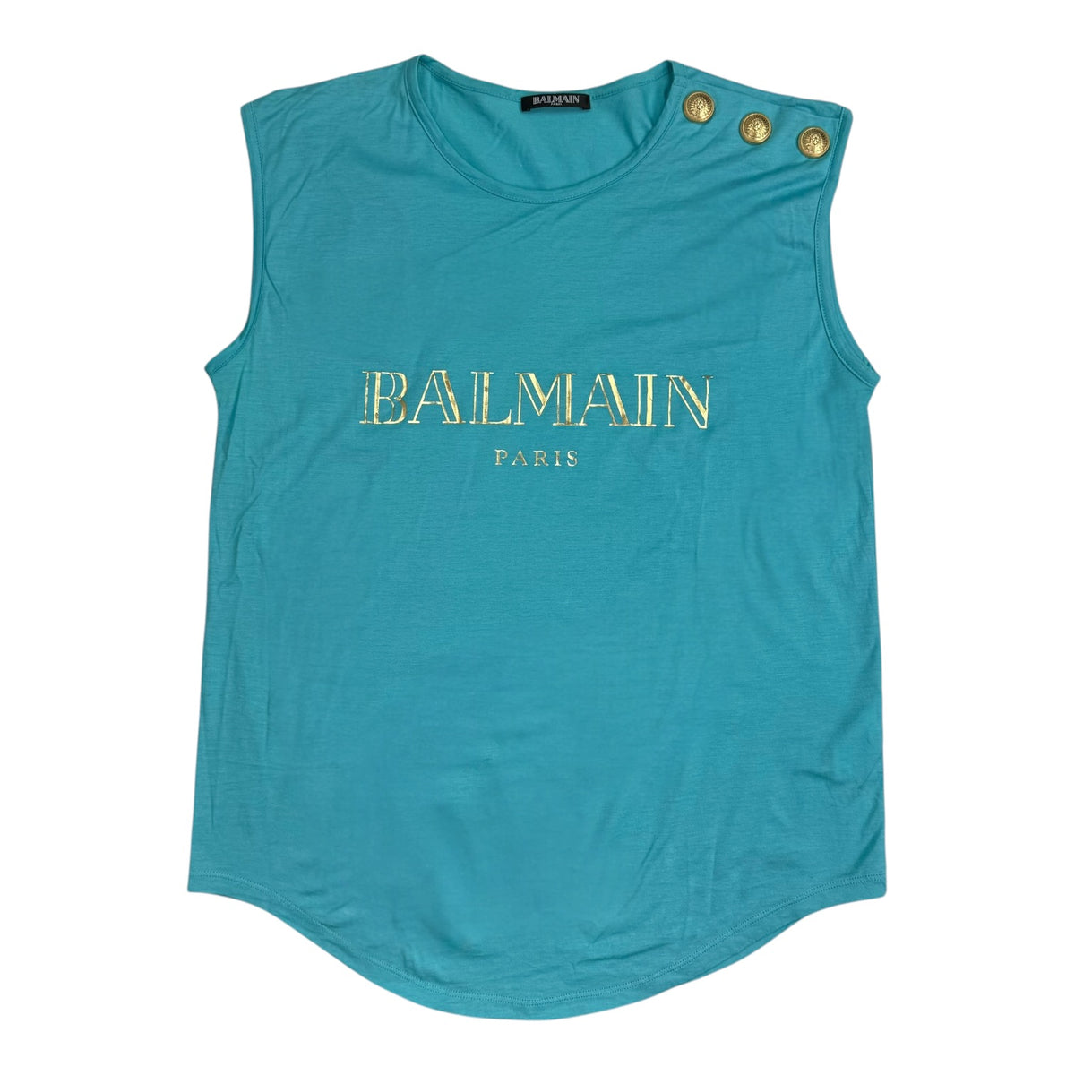 (W) Balmain Logo Print Tank Top Turqoise