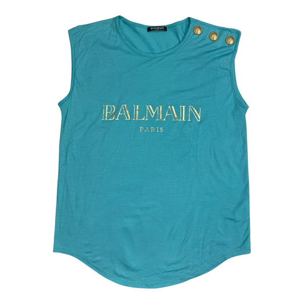 (W) Balmain Logo Print Tank Top Turqoise