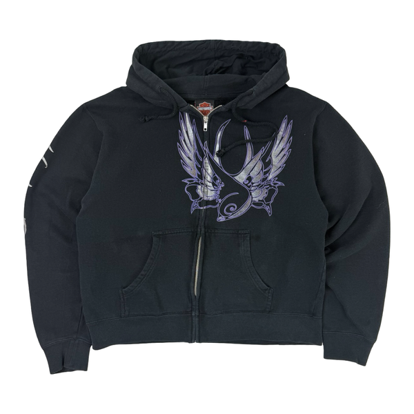(W) Vintage Harley-Davidson Wing Zip Hoodie Black