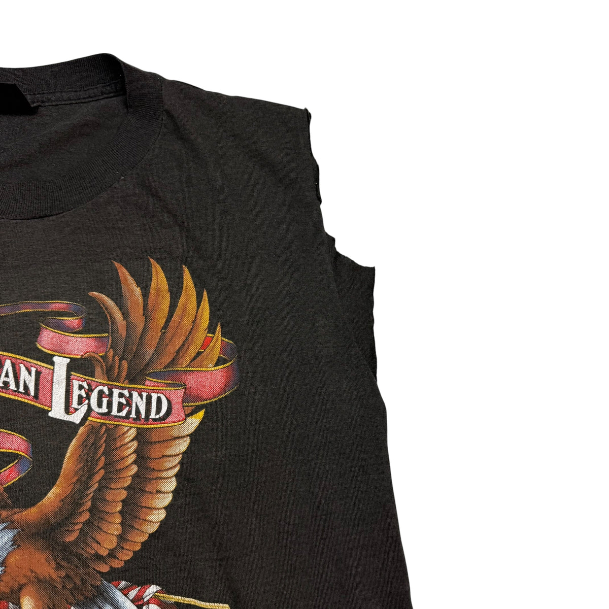 1987 Harley Davidson 3D Emblem American Legend Eagle Cutoff Tee Black