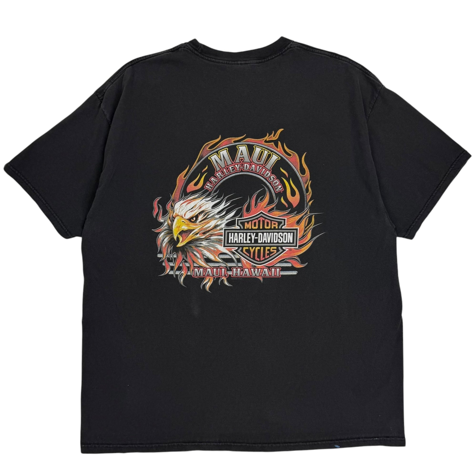 Vintage Harley Davidson Maui Hawaii Flame Eagle Tee Black