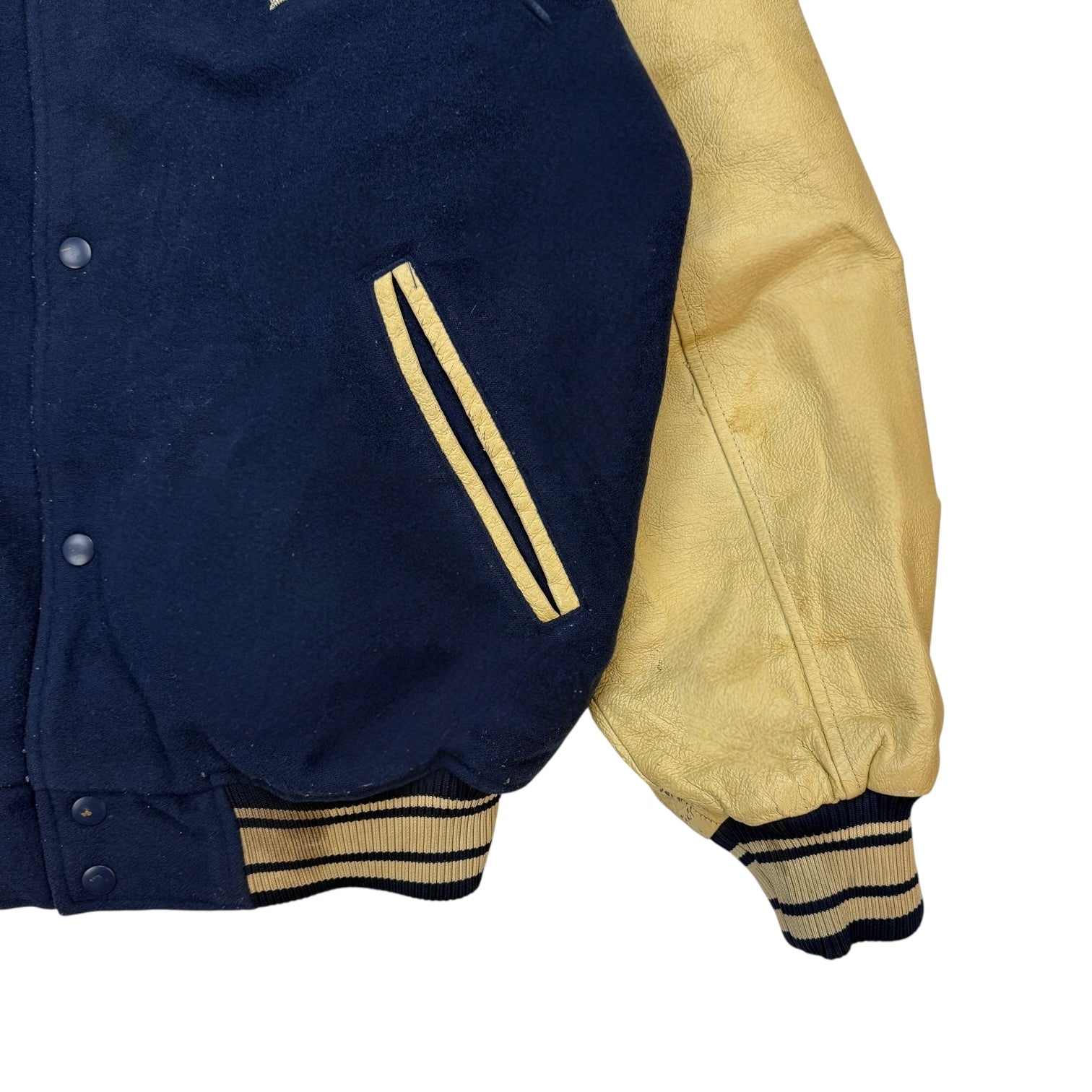 1990s Majestic New York Yankees Letterman Jacket Leather Navy Blue
