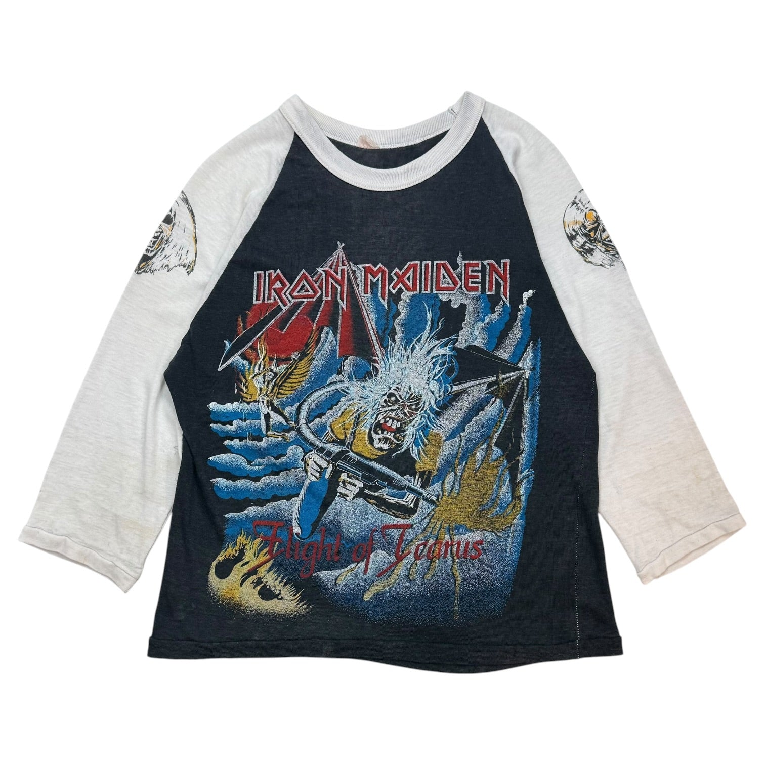 Vintage 80s Iron Maiden Flight Of Icarus Raglan Tee White/Black
