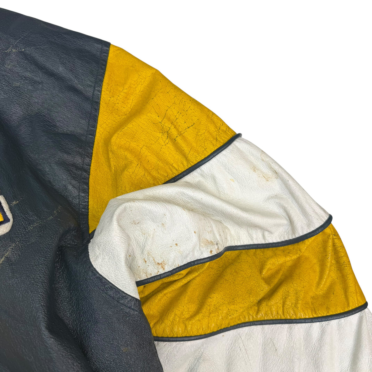 Vintage Michigan Wolverines Leather Split Colorblock Jacket Navy/Yellow