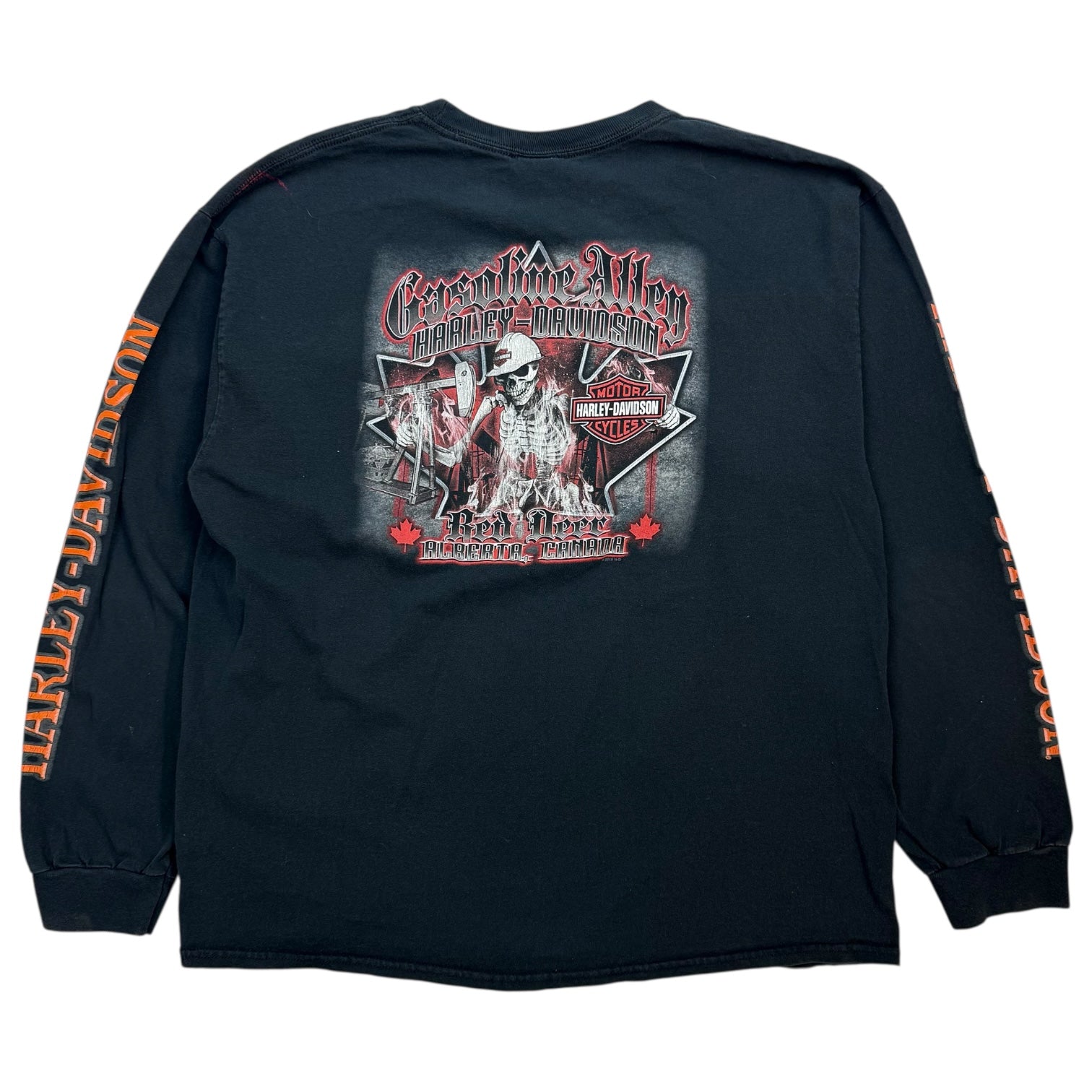 Vintage Harley Davidson Of Gasoline Alley Red Deer L/S Tee Black